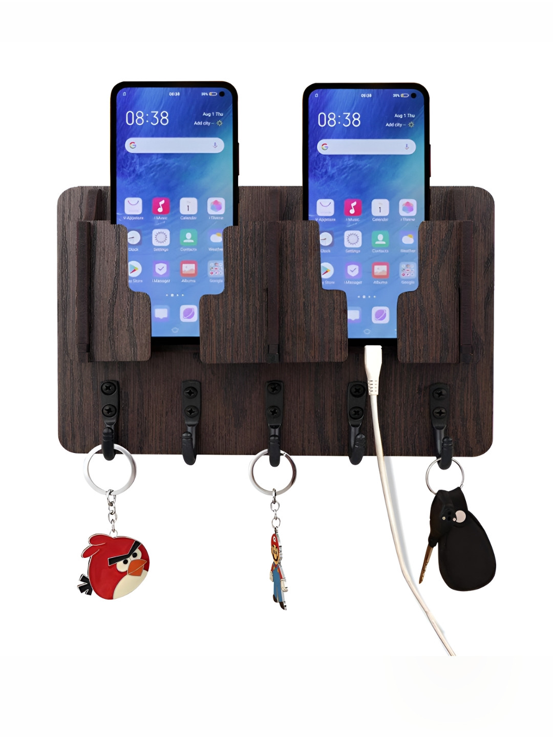 SEHAZ ARTWORKS Brown Wooden Wall Key & Mobile Stand Holder