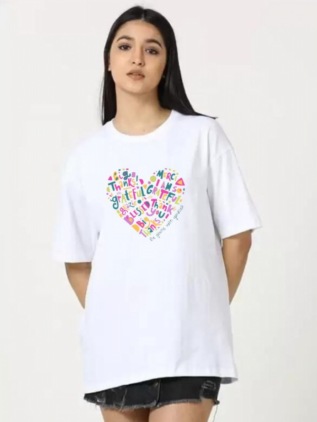 SALUJA FABRICS Women Typography Printed Drop-Shoulder Sleeves Applique T-shirt
