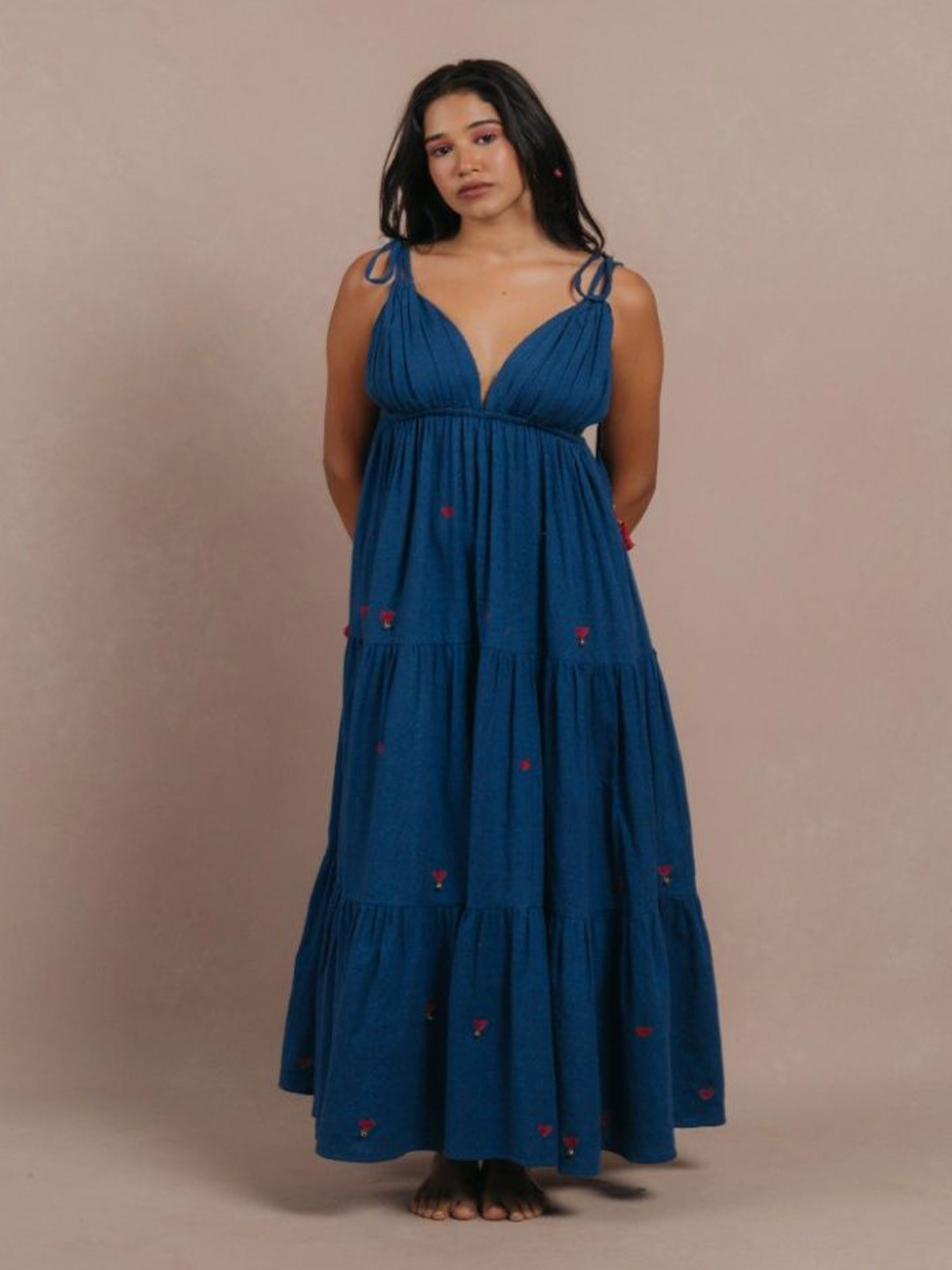 LABEL SUGAR Women Embroidered Shoulder Straps Fit and Flare Maxi Dress