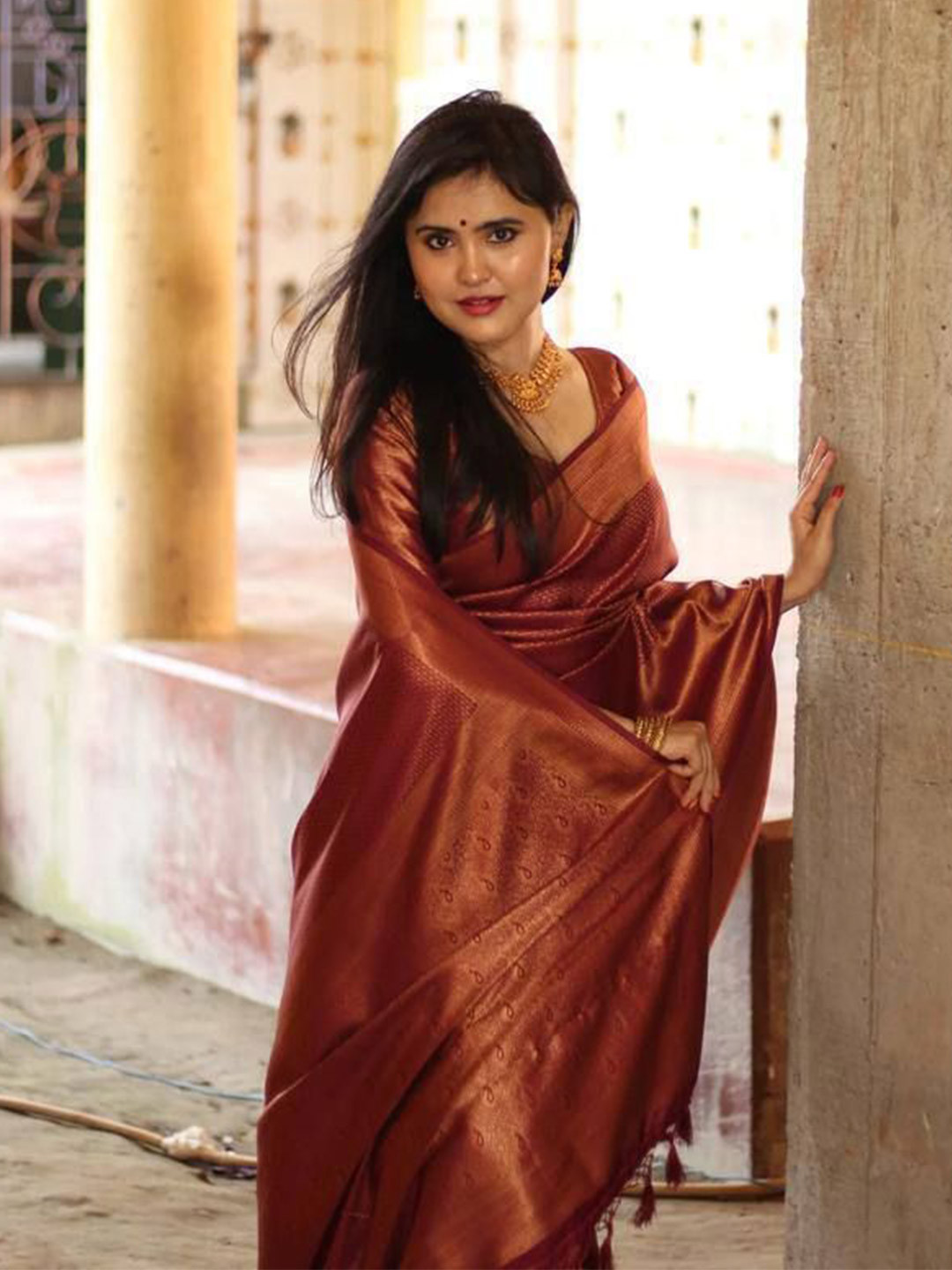 bansari textiles Woven Design Zari Silk Cotton Kanjeevaram Saree