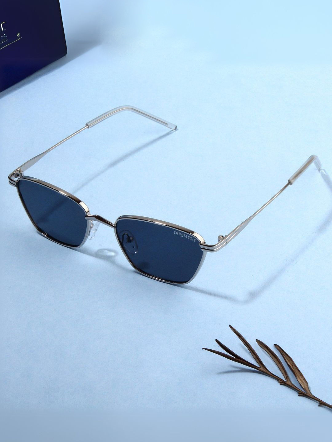 SUNGLASSIC Unisex Rectangle Sunglasses with UV Protected Lens Andreas-Silver-Black