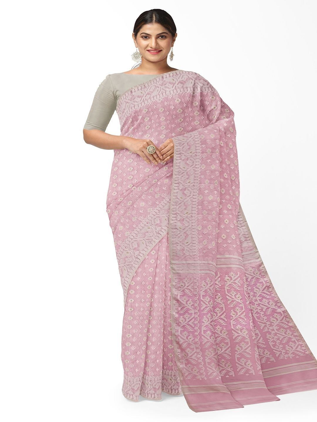 BALARAM SAHA Woven Design Zari Silk Cotton Jamdani Saree