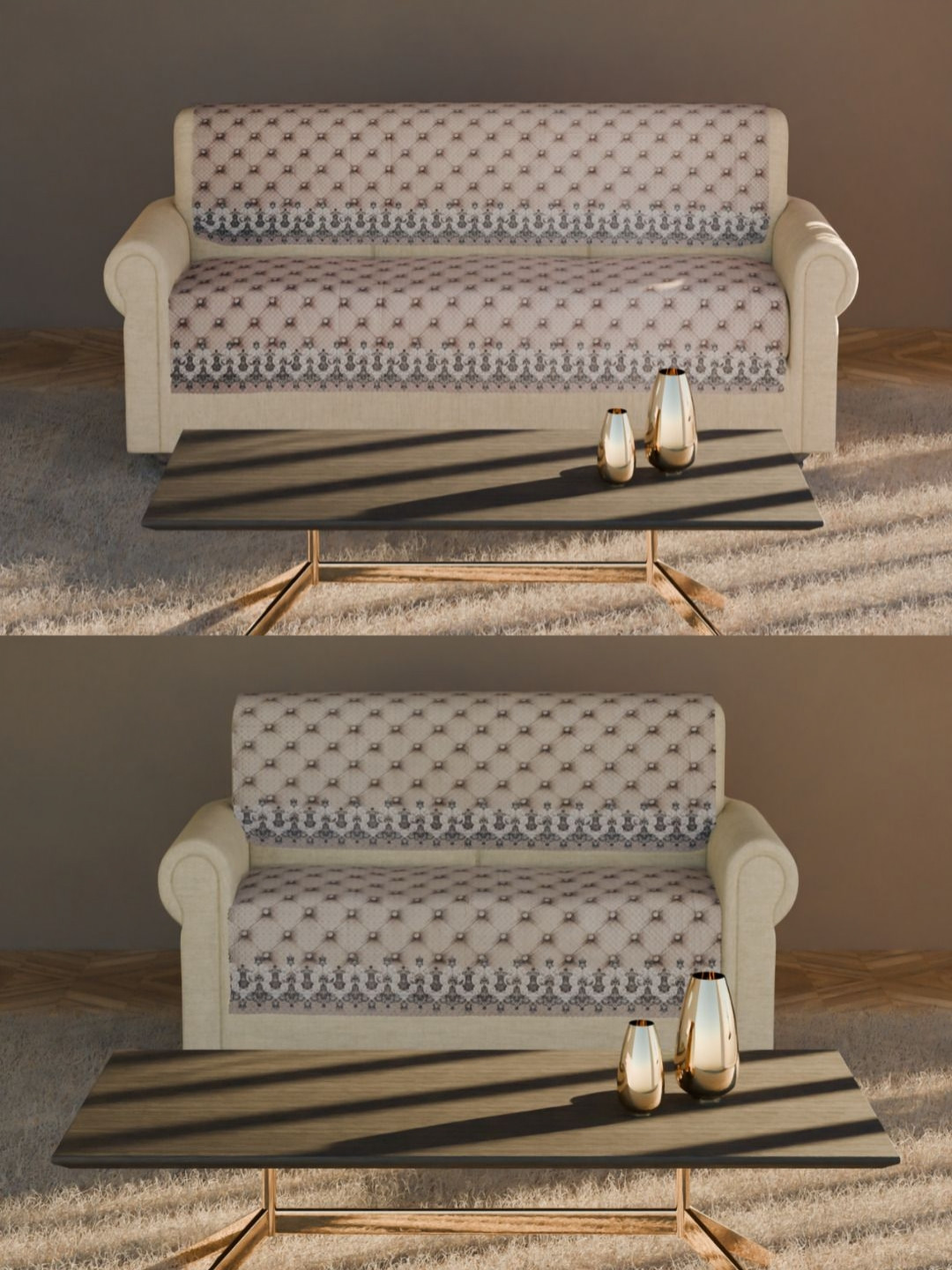 Fashion Throw Beige & Black 4 Pieces Printed Velvet Sofa Covers