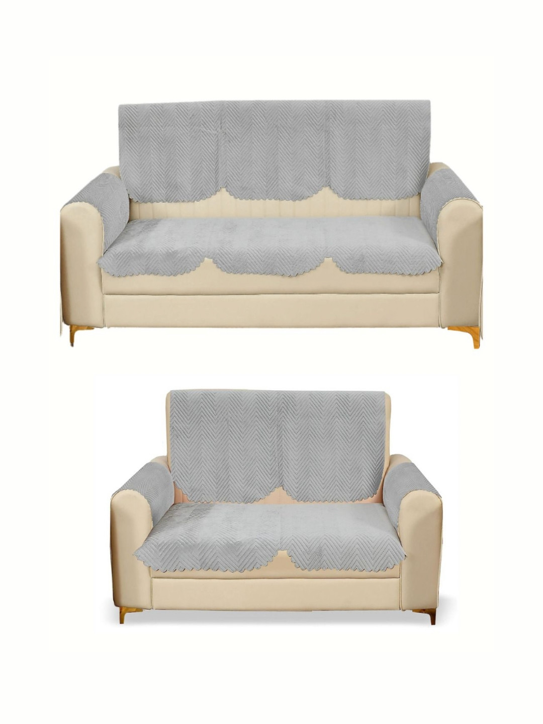 Fashion Throw Grey 8 Pieces Quilted Five Seater Velvet Sofa Covers With Arms