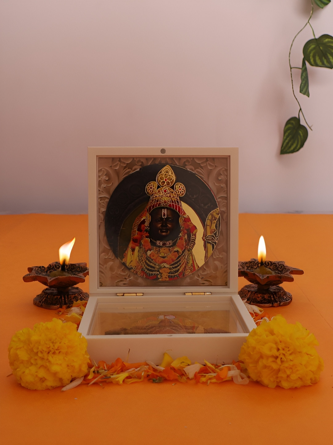 INTERNATIONAL GIFT Shree Ram Frame with Ayodhya Mandir Gold Metal Metallic Prayer Room Medium Showpiece - 4.5 Inches