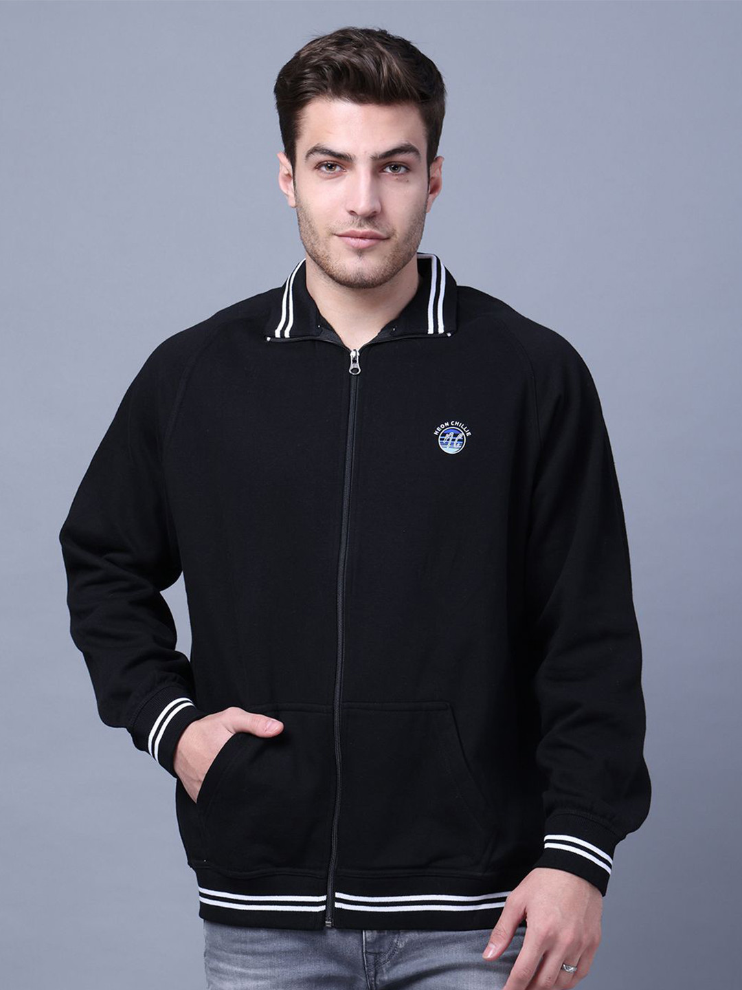 NEON CHILLIE Men Zip Detail Cotton Sweatshirt