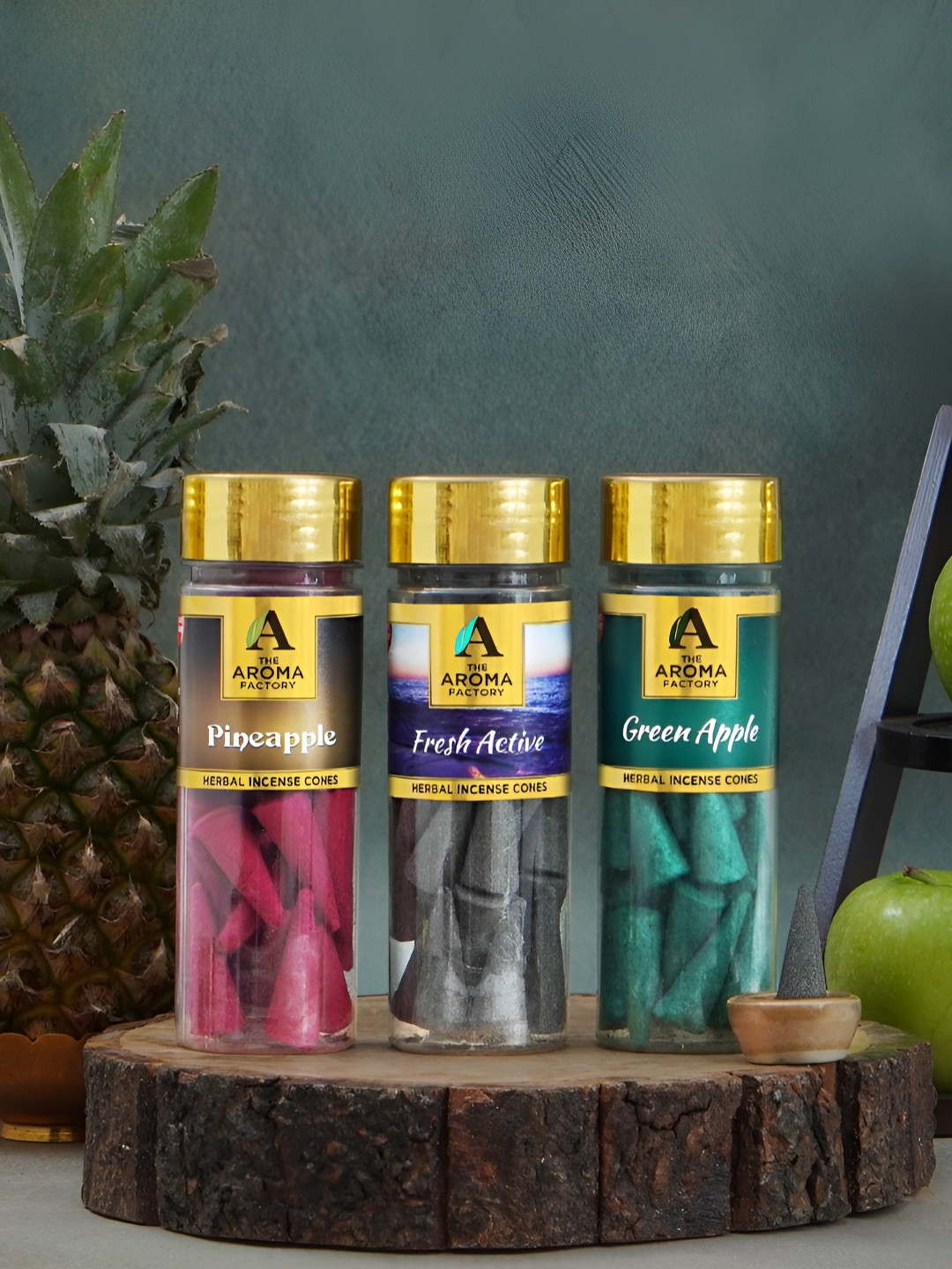 The Aroma Factory 3-Pcs Green & Grey Non Toxic Herbal Low Smoke Incense Cones