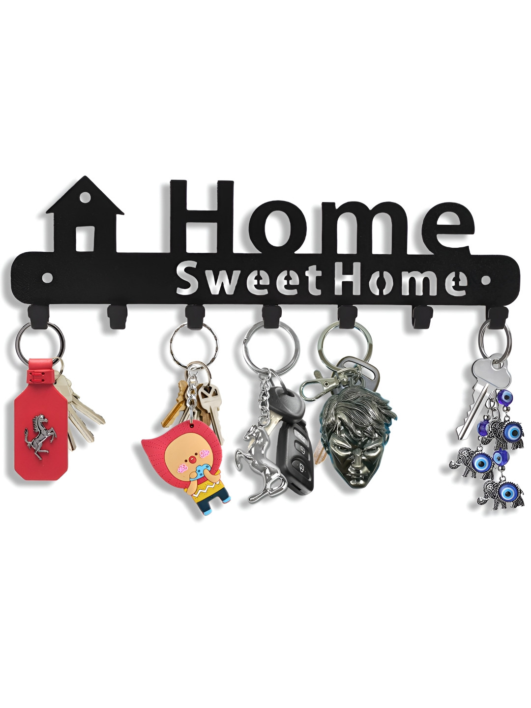 SEHAZ ARTWORKS Black Sweet Home 7 Hooks Key Holder