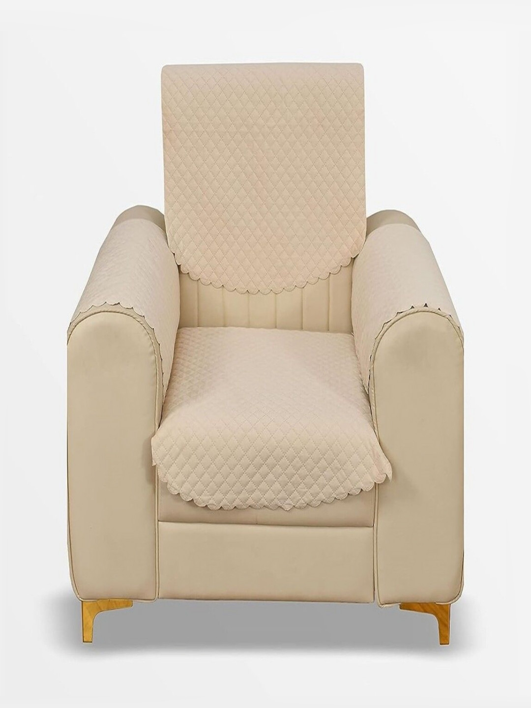 Fashion Throw Beige Checked Velvet Sofa Cover With Arm