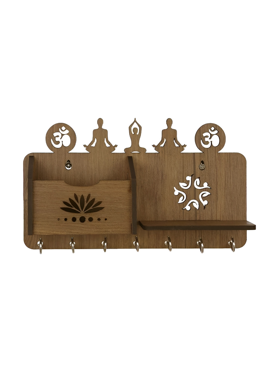 SEHAZ ARTWORKS Brown Yoga Asanas 7 Hooks Wooden Key Holder