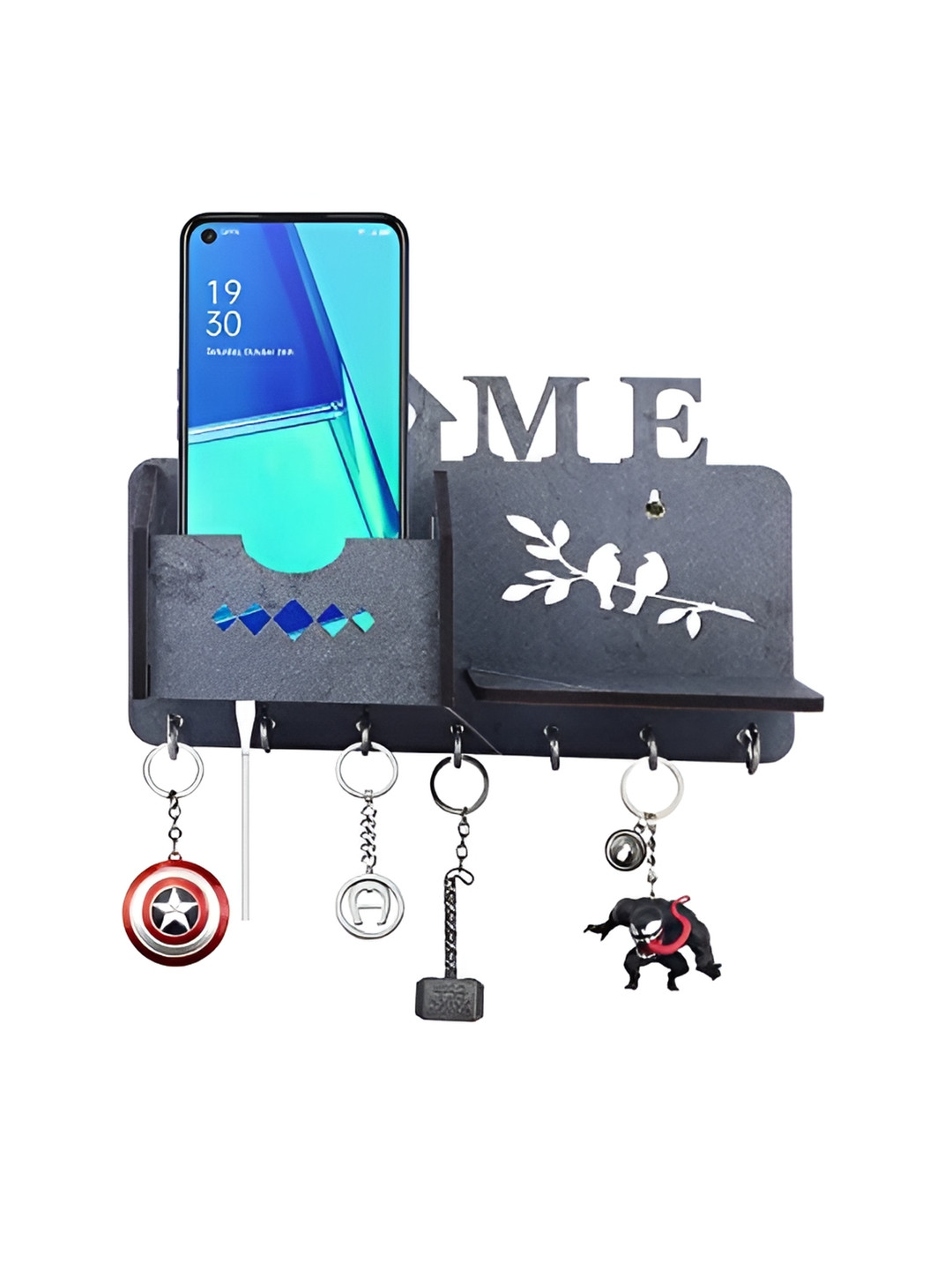 SEHAZ ARTWORKS Grey & Silver-Toned Home 7 Hooks Wooden Key Holder