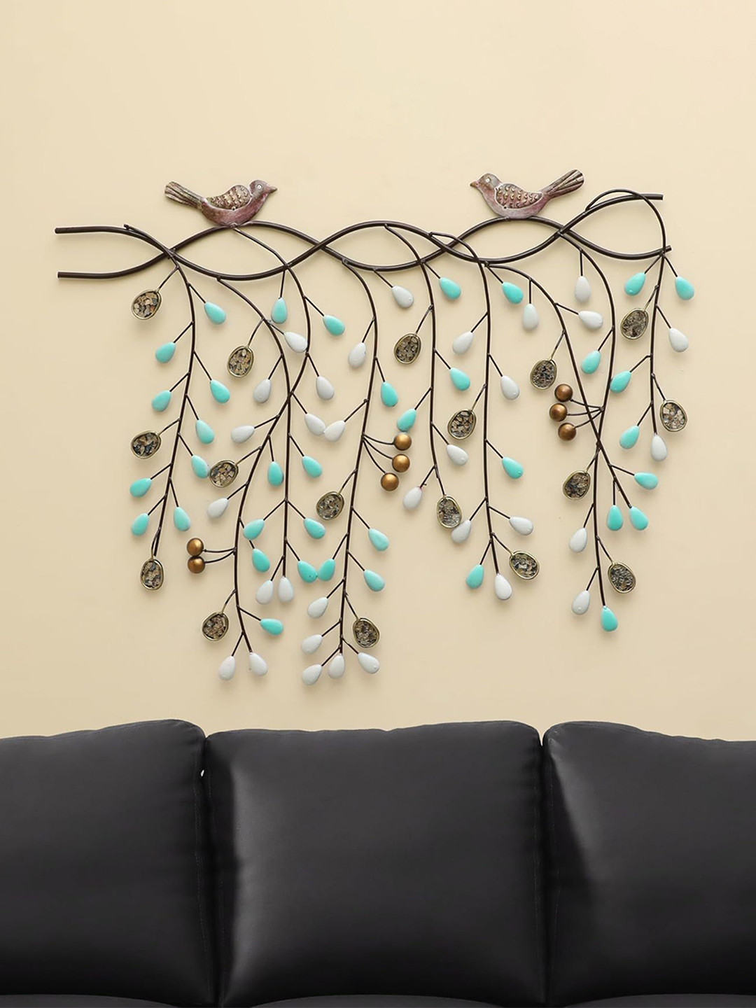 vedas Tree with Birds, W-Kyra Metal Matte Hanging Hall Wall Hangings-33In