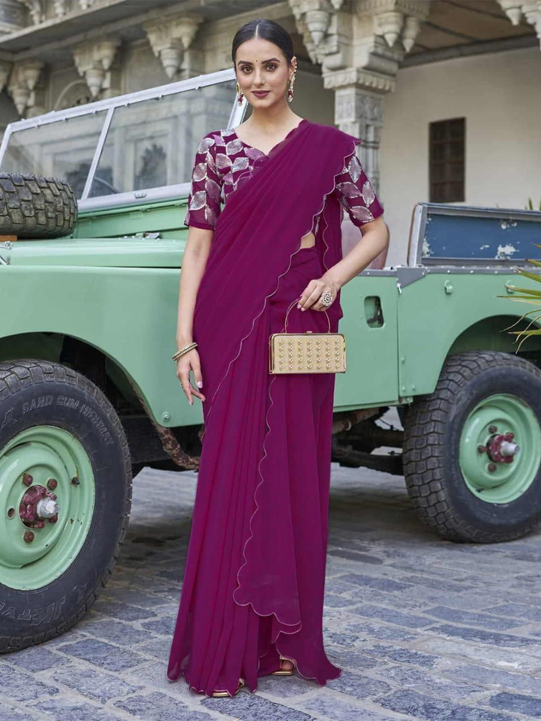 bansari textiles Embroidered Pure Georgette Saree