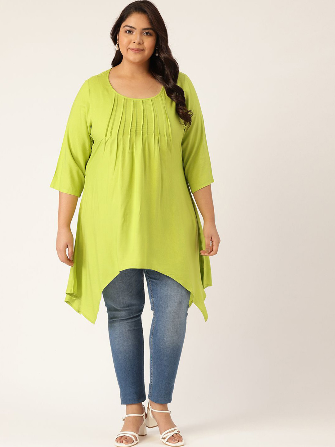 theRebelinme Women Plus Size Front Pleated Longline Gathers Tunic