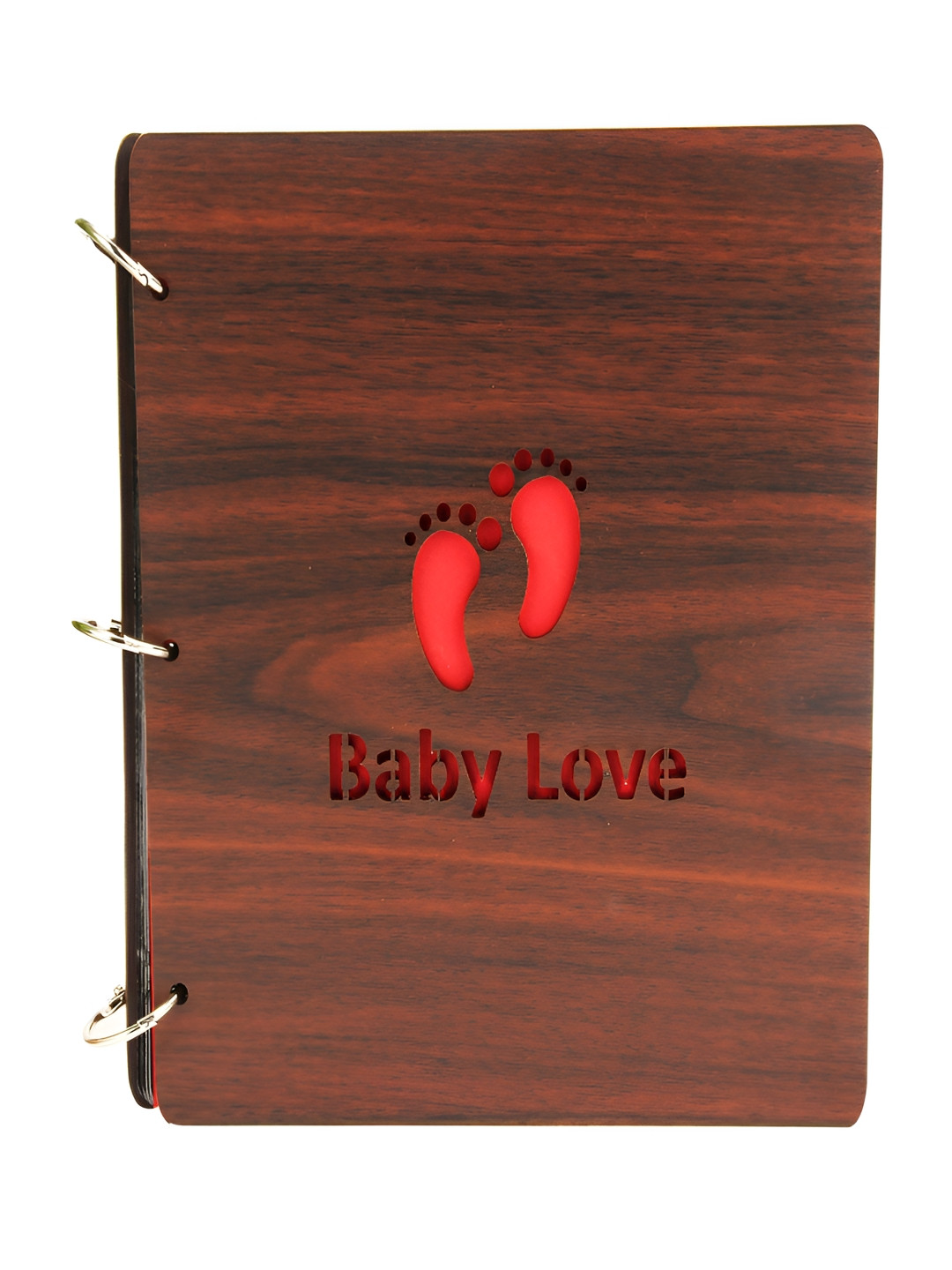SEHAZ ARTWORKS Brown & Red Baby Love Printed Wooden Scrap Book Photo Album