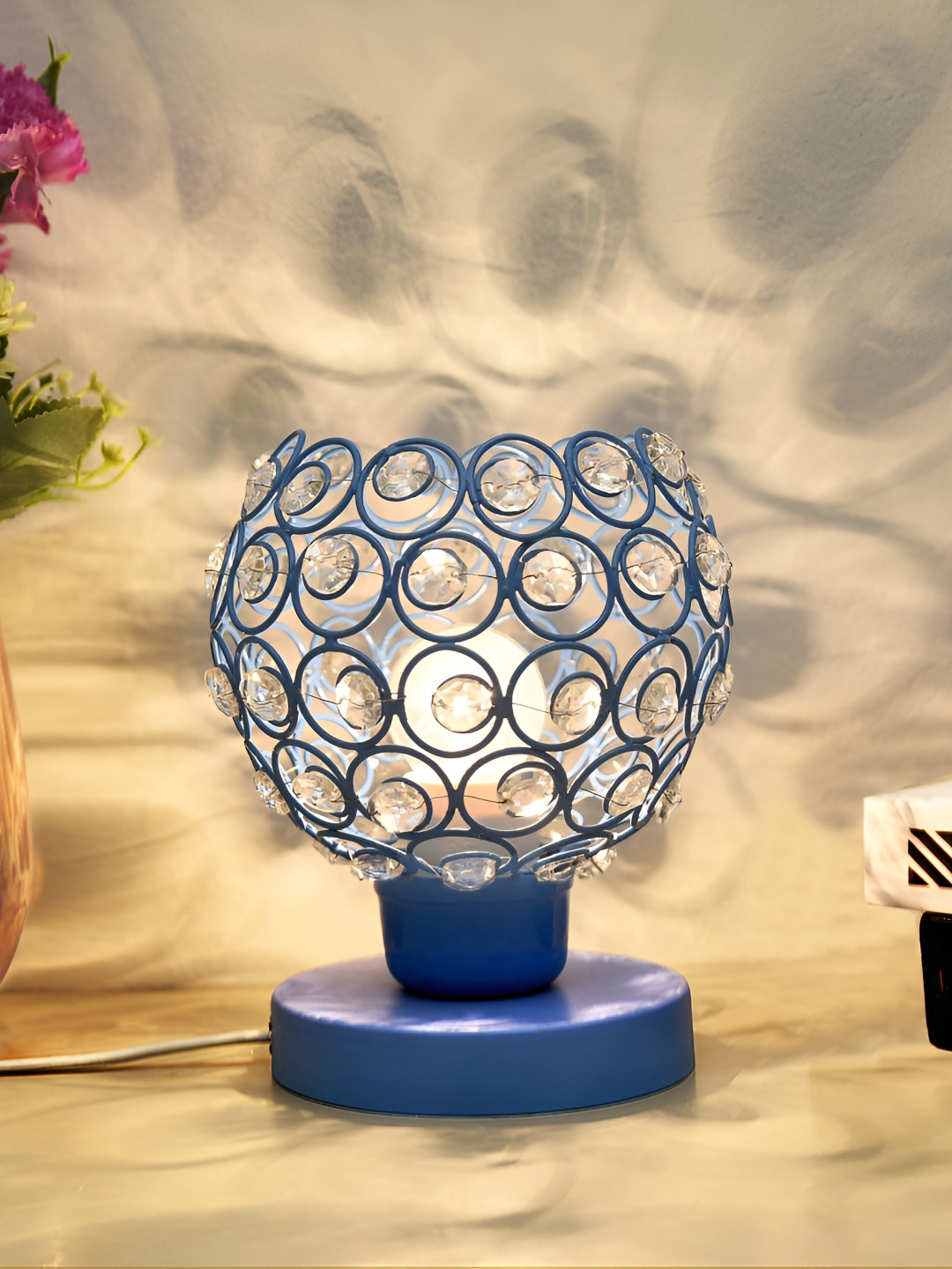 Homesake Blue & White Textured Abstract Shaped Crystal Table Lamp