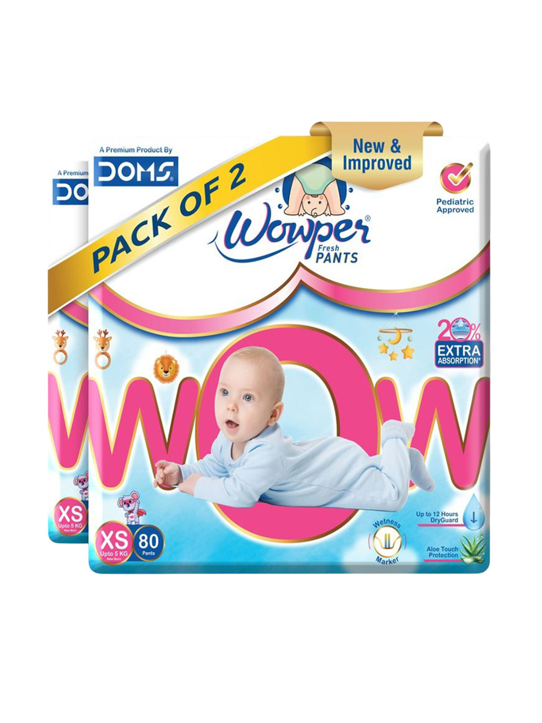 Wowper Baby Set Of 2 Pant Style Diaper With 3D Diamond Cross Core - XS- 80Pcs Each