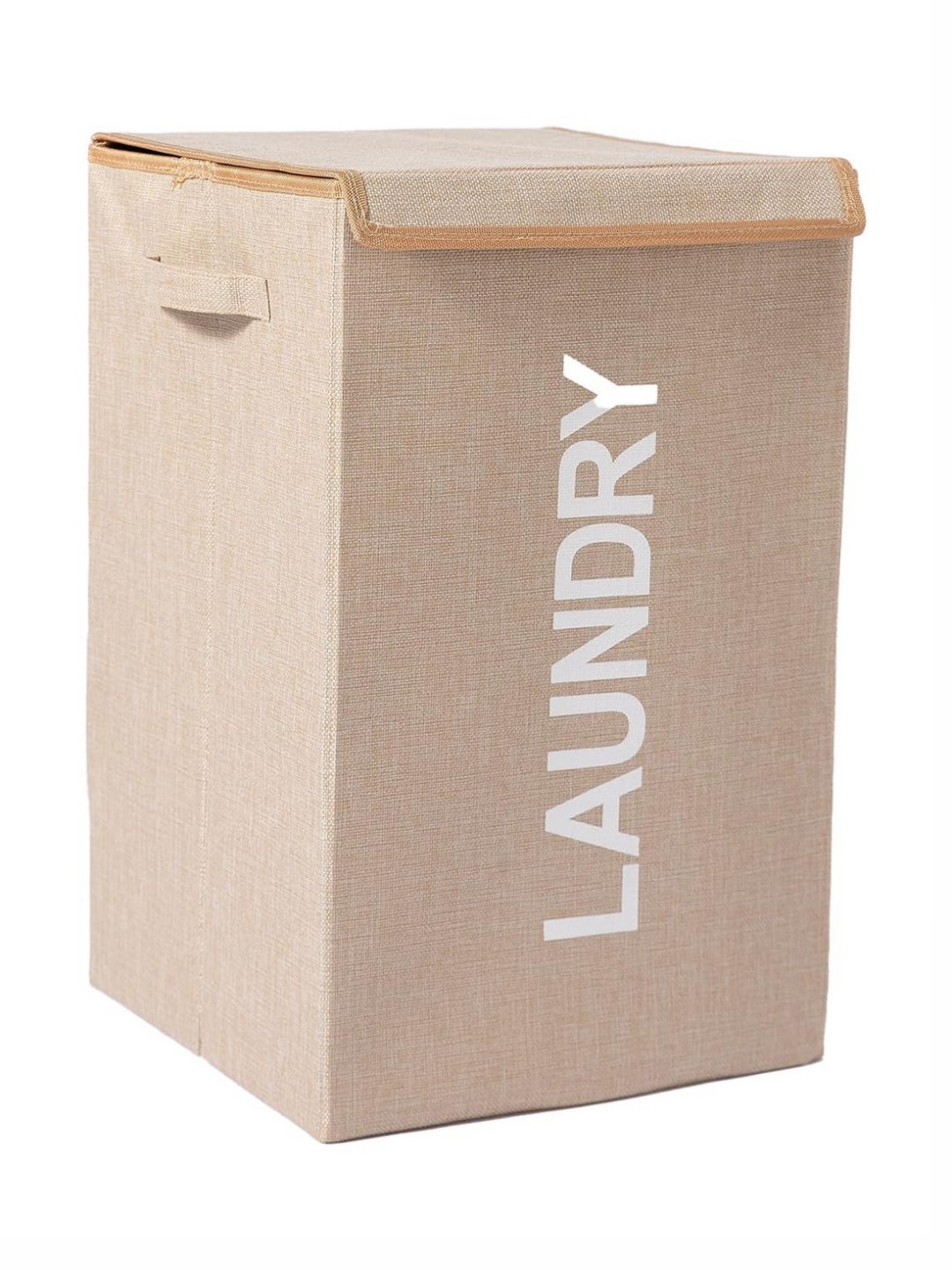 HOKIPO Foldable Laundry Basket for Clothes with Lid & Handle Beige AR-3849-BGE