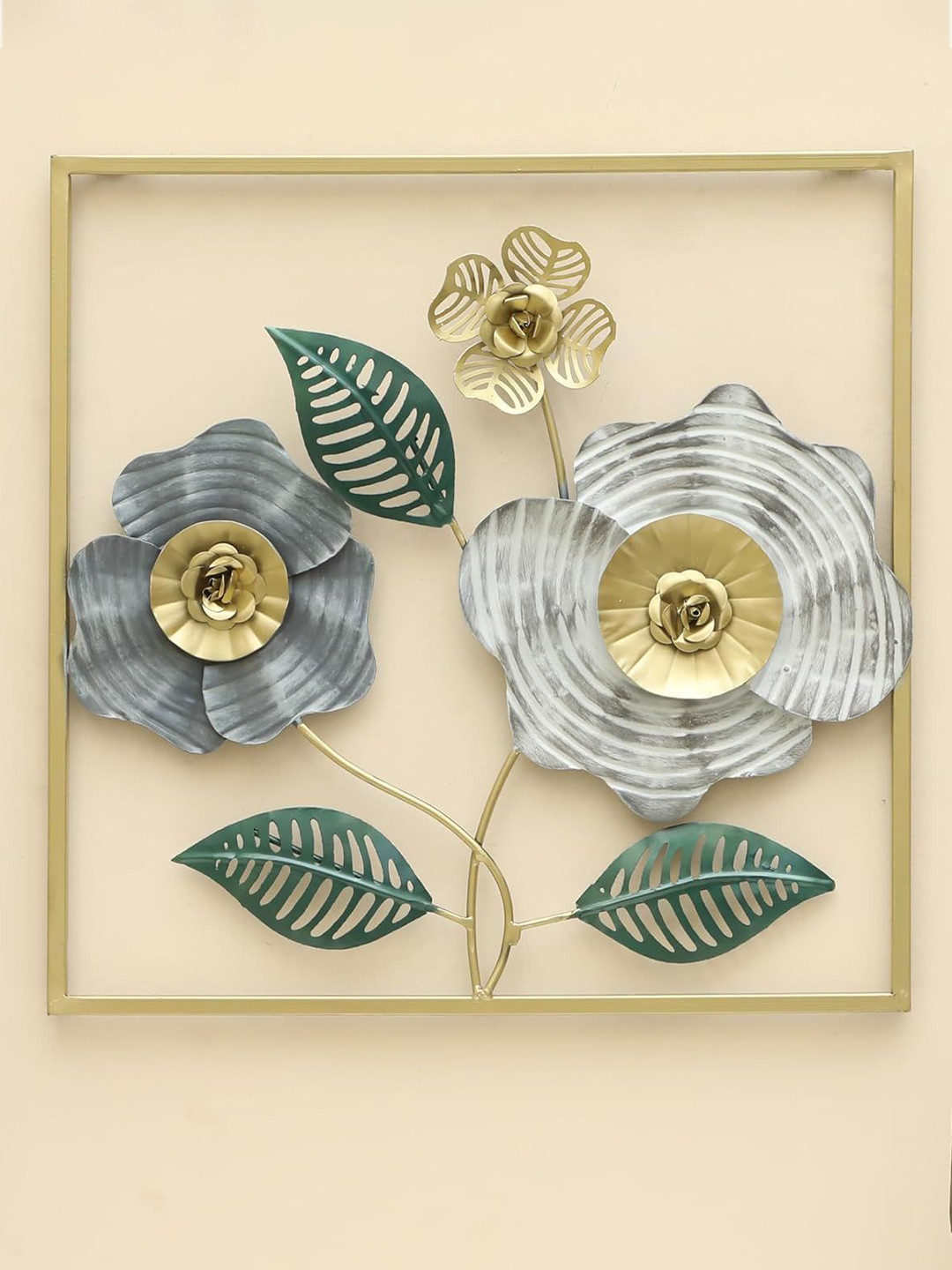 vedas flower, W-Yamini Metal Matte Hall Floral Wall Decor-18In