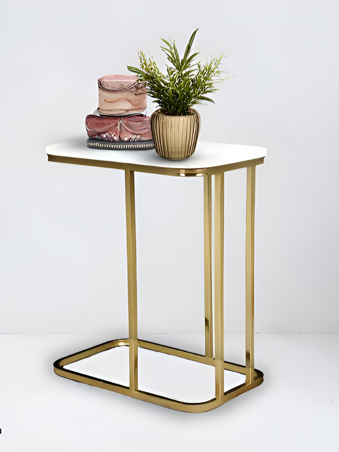 Royaloak White And Gold-Toned Rectangle Shaped Vector Side Table