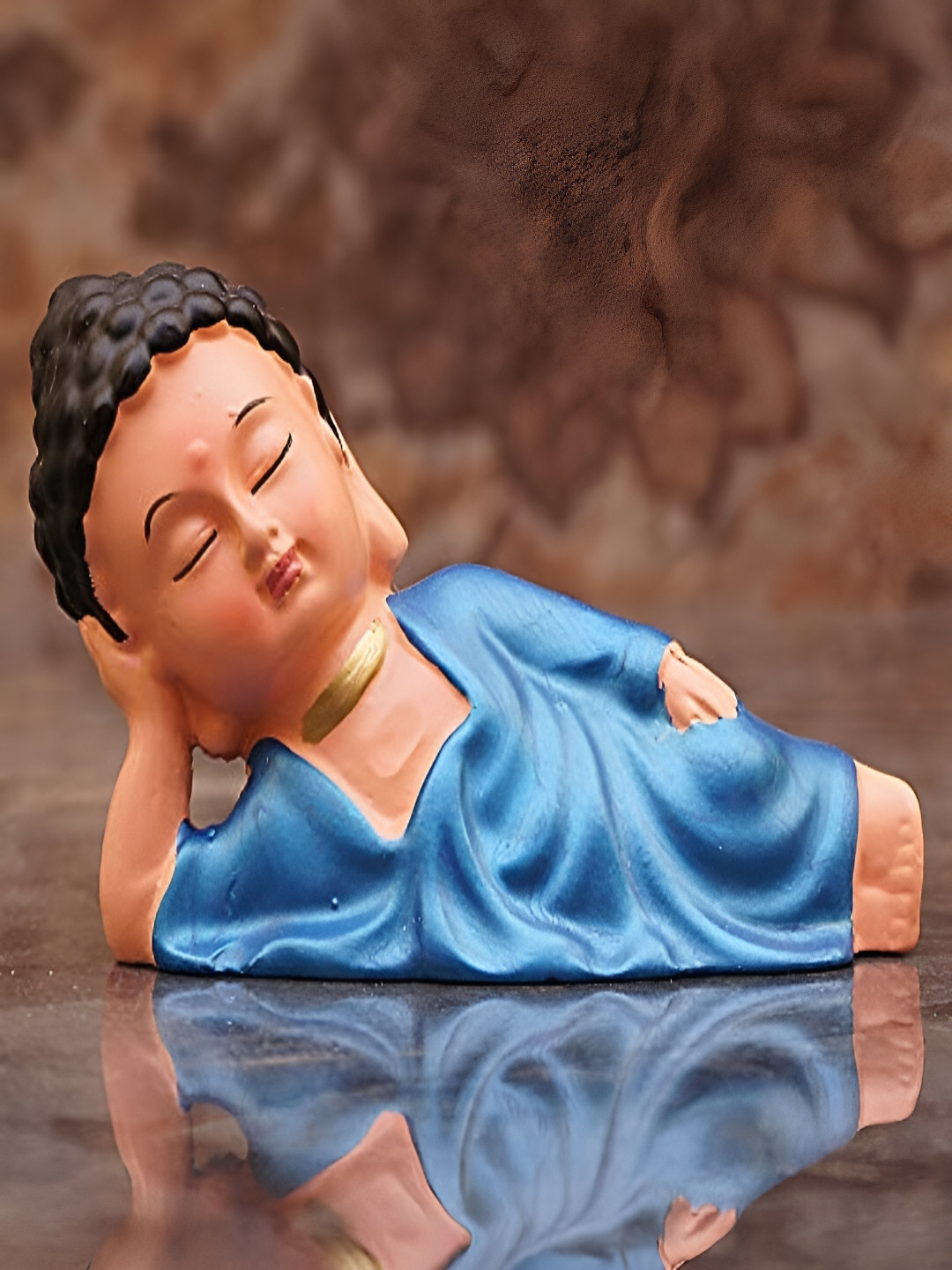 Craftlayout Sleeping Buddha Blue Polyresin Natural Living Room Hand-Crafted Small Showpiece - 2.5 Inches