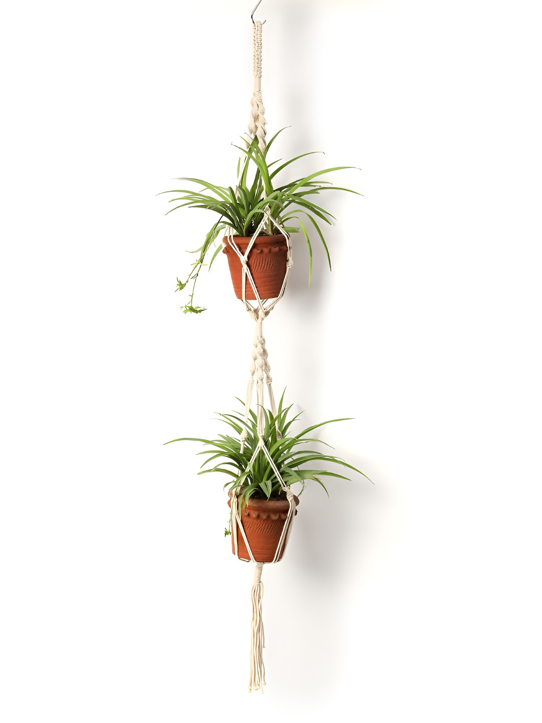 DULI Off White & Rust Textured Macrame Boho Planter Wall Hanging