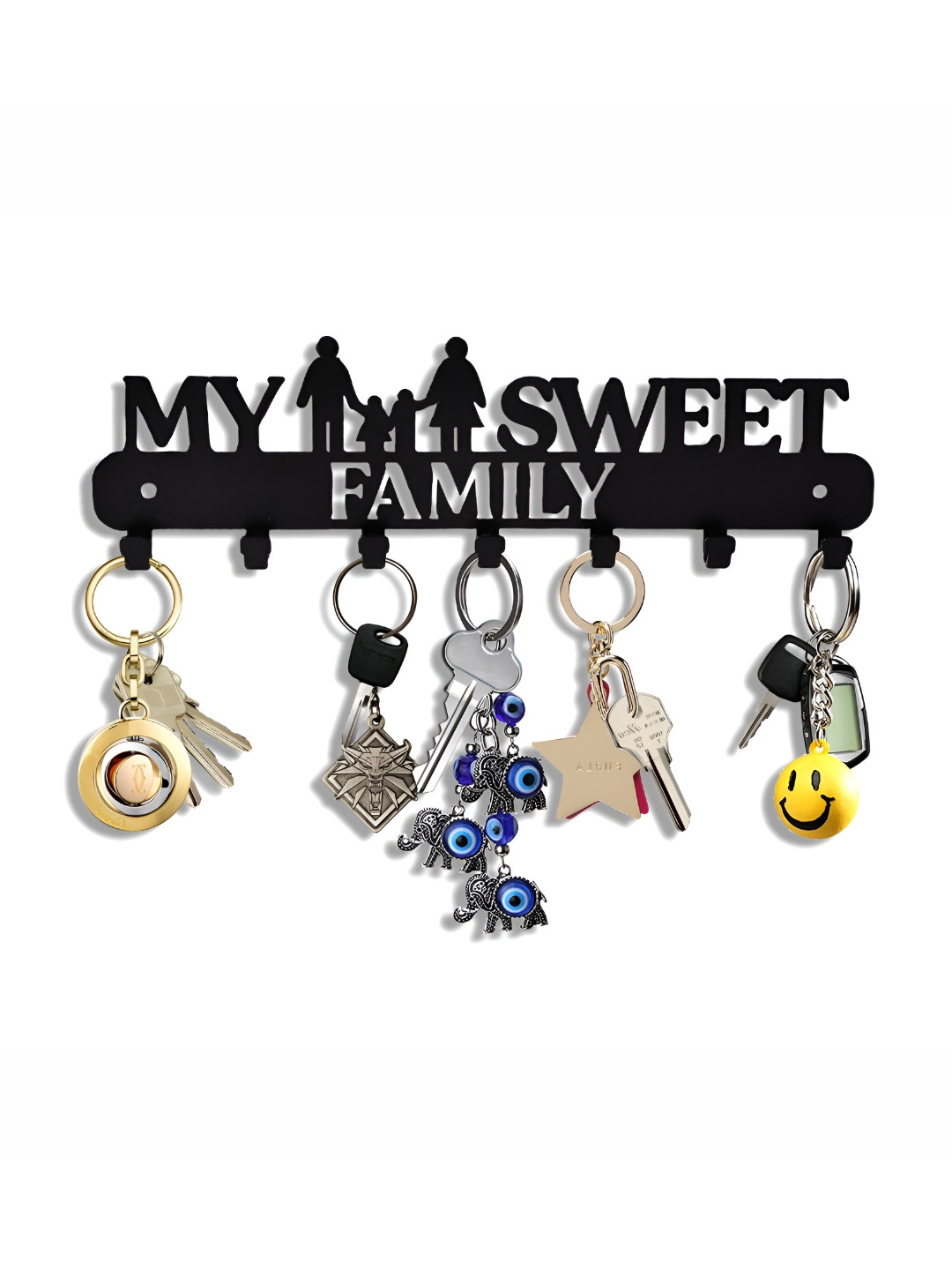 SEHAZ ARTWORKS Black My Sweet Family 7 Hooks Key Holder