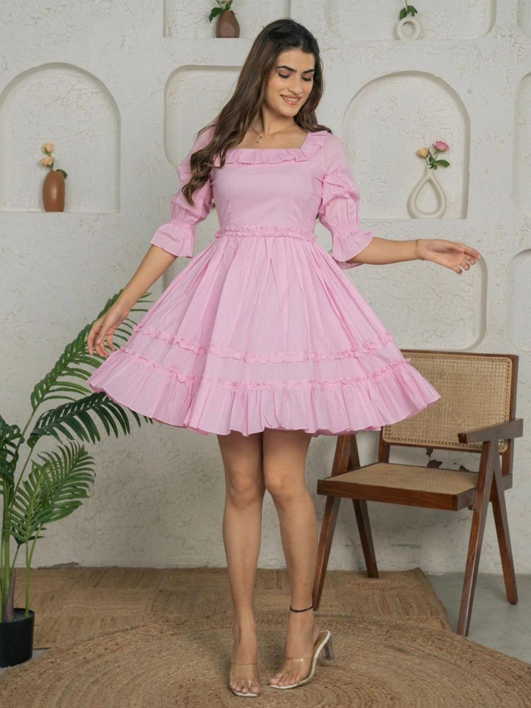 KAJODI Women Cotton Fit & Flare Dress