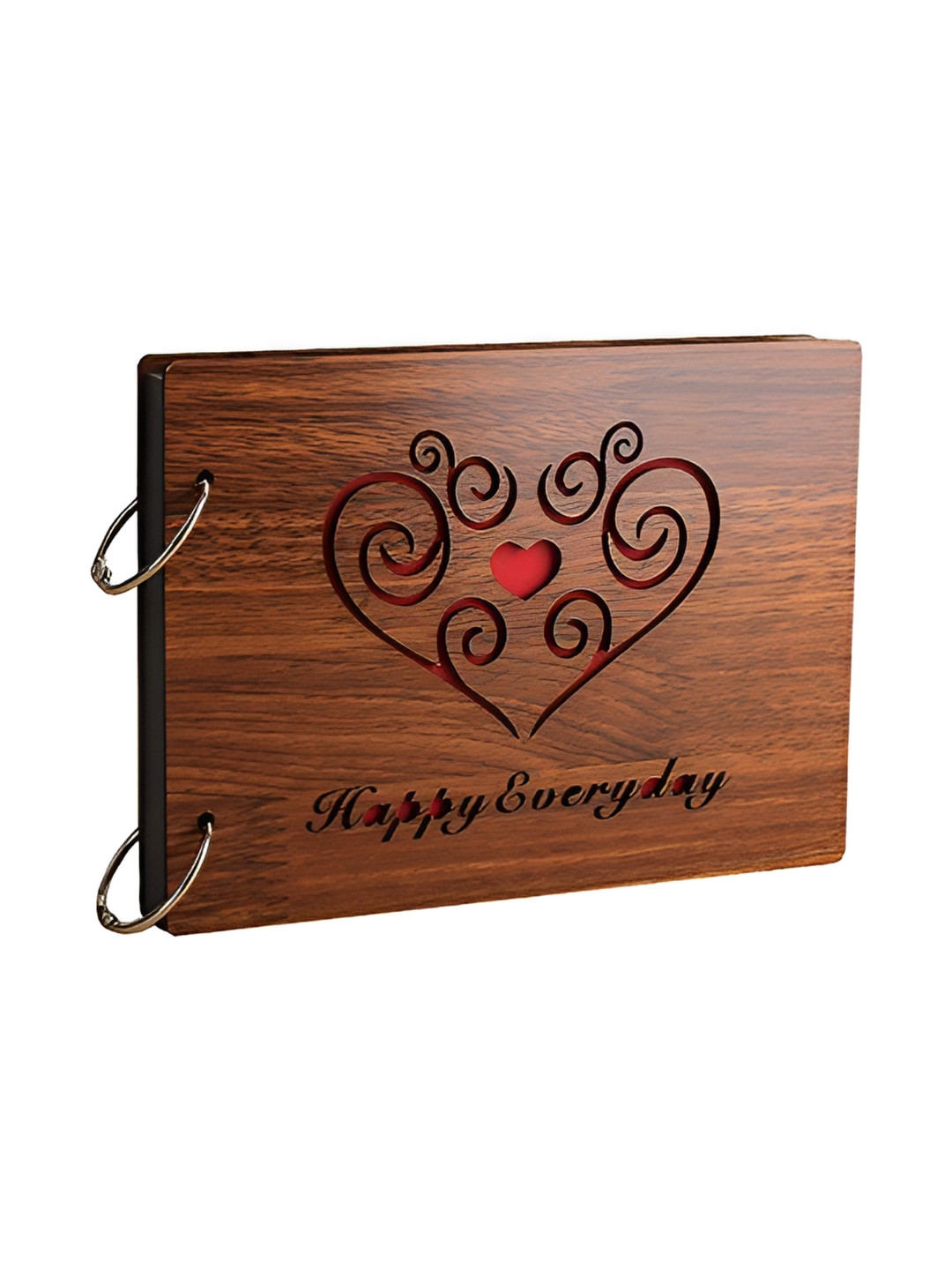 SEHAZ ARTWORKS Brown & Red Happy Everyday Printed Wooden Scrap Book Photo Album