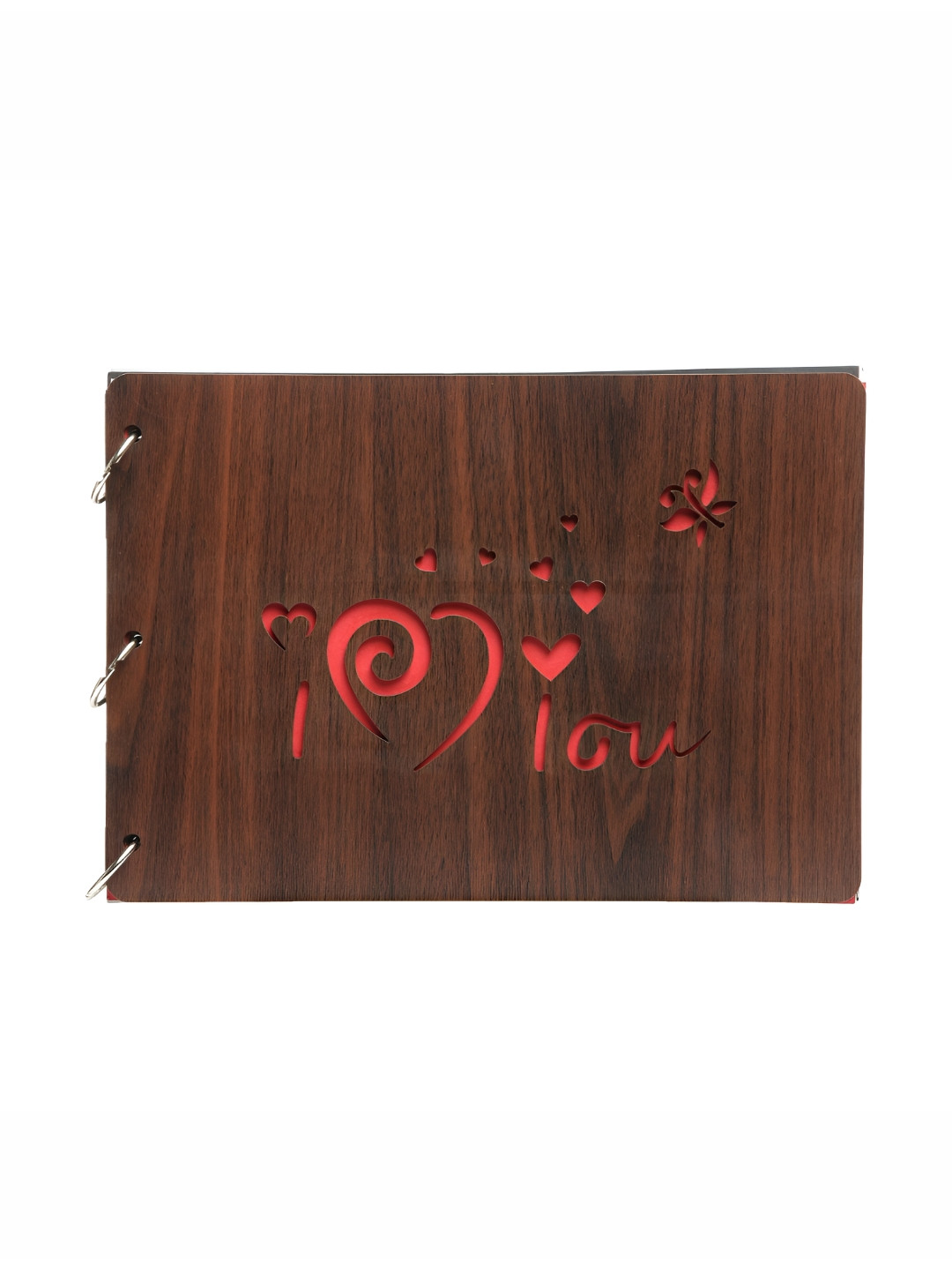 SEHAZ ARTWORKS Brown & Red I Love You Printed Wooden Photo Album