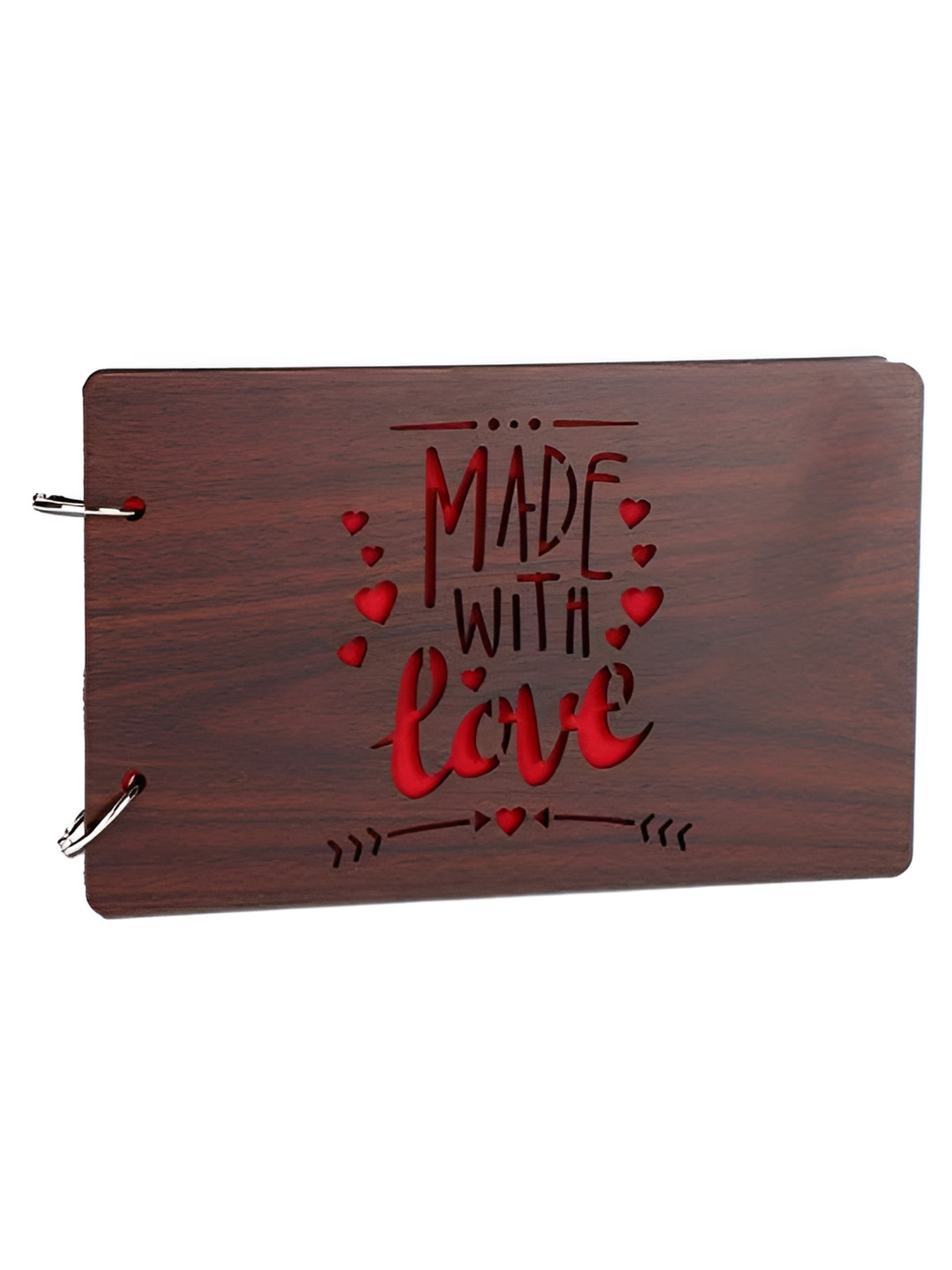 SEHAZ ARTWORKS Brown & Red Made With Love Printed Paper & Wooden Photo Album