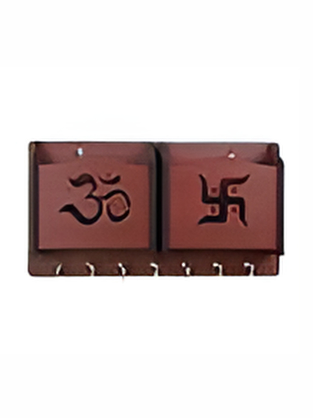 SEHAZ ARTWORKS Brown Om-Swastik 7 Hooks Wooden Key Holder