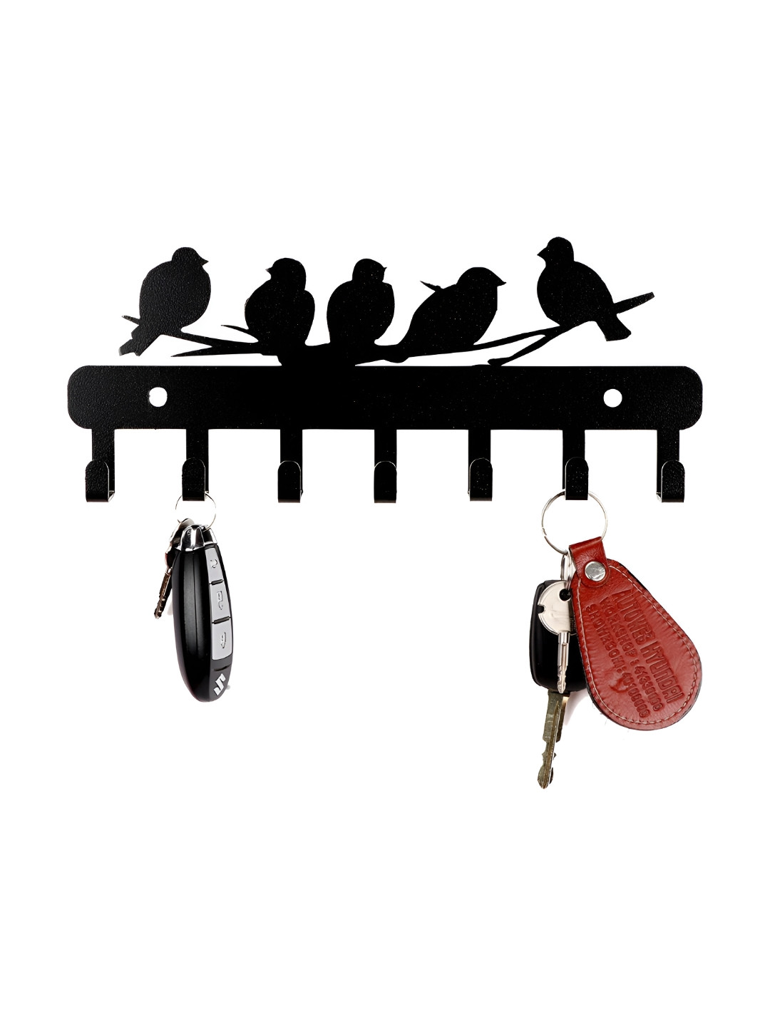SEHAZ ARTWORKS Black Birds 7 Hooks Wooden Key Holder