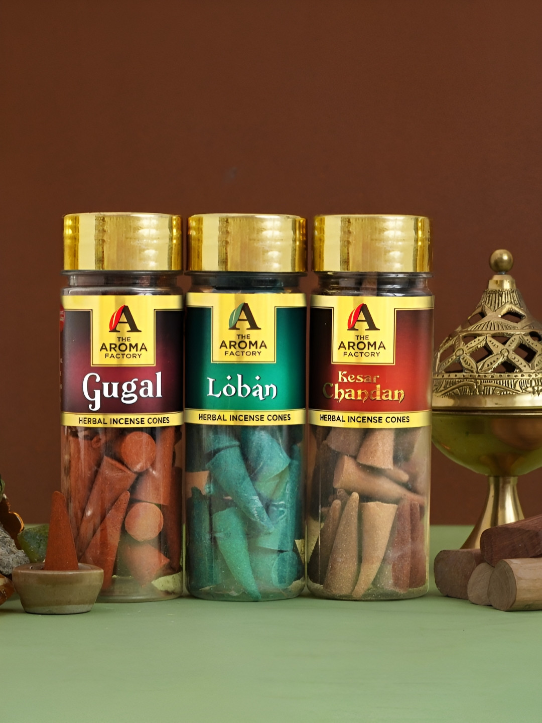 The Aroma Factory 3-Pcs Green & Red Non Toxic Herbal Low Smoke Incense Cones