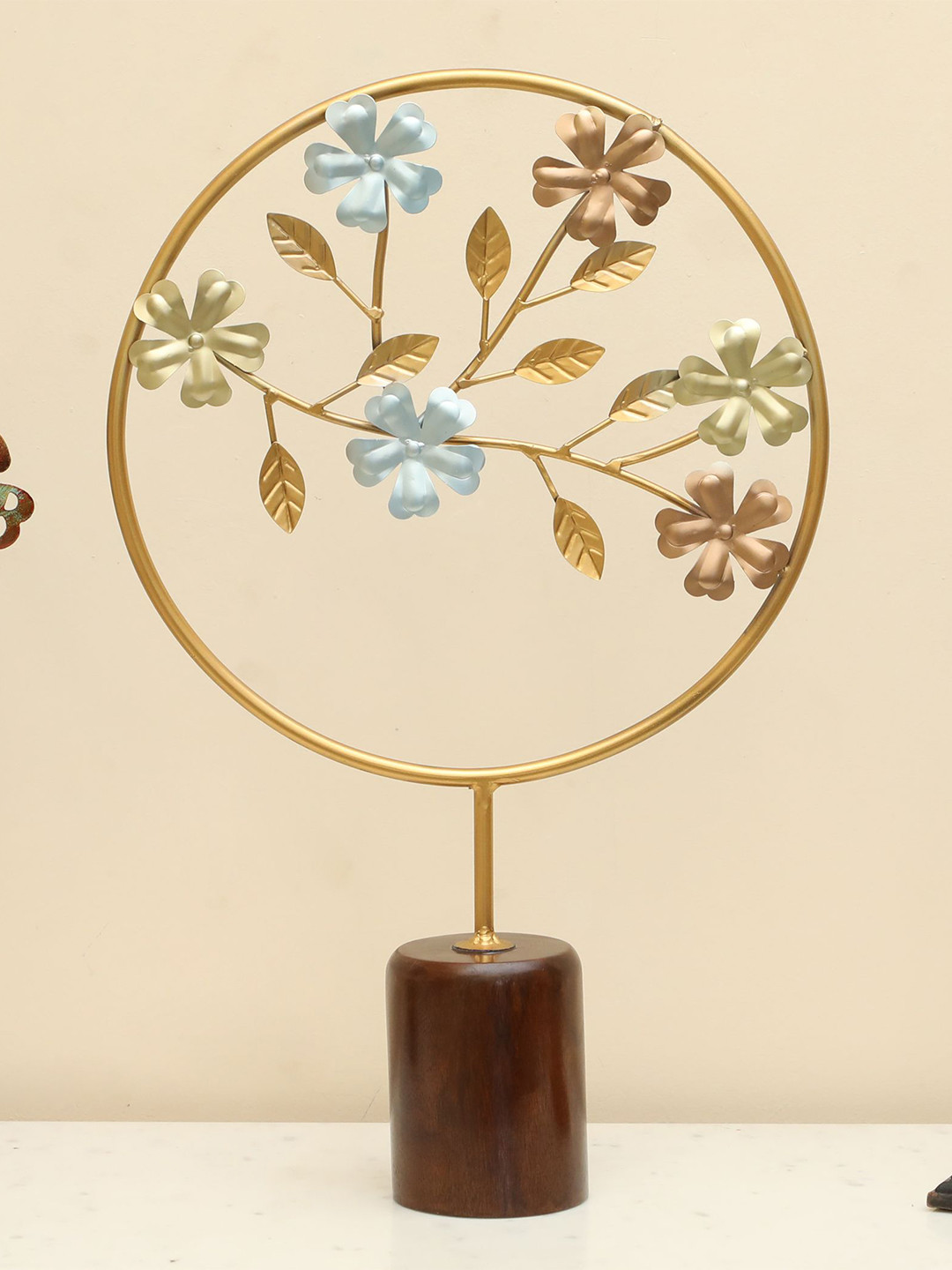 vedas F-Iria Flower Gold Metal Metallic Living Room Medium Showpiece - 22 Inches