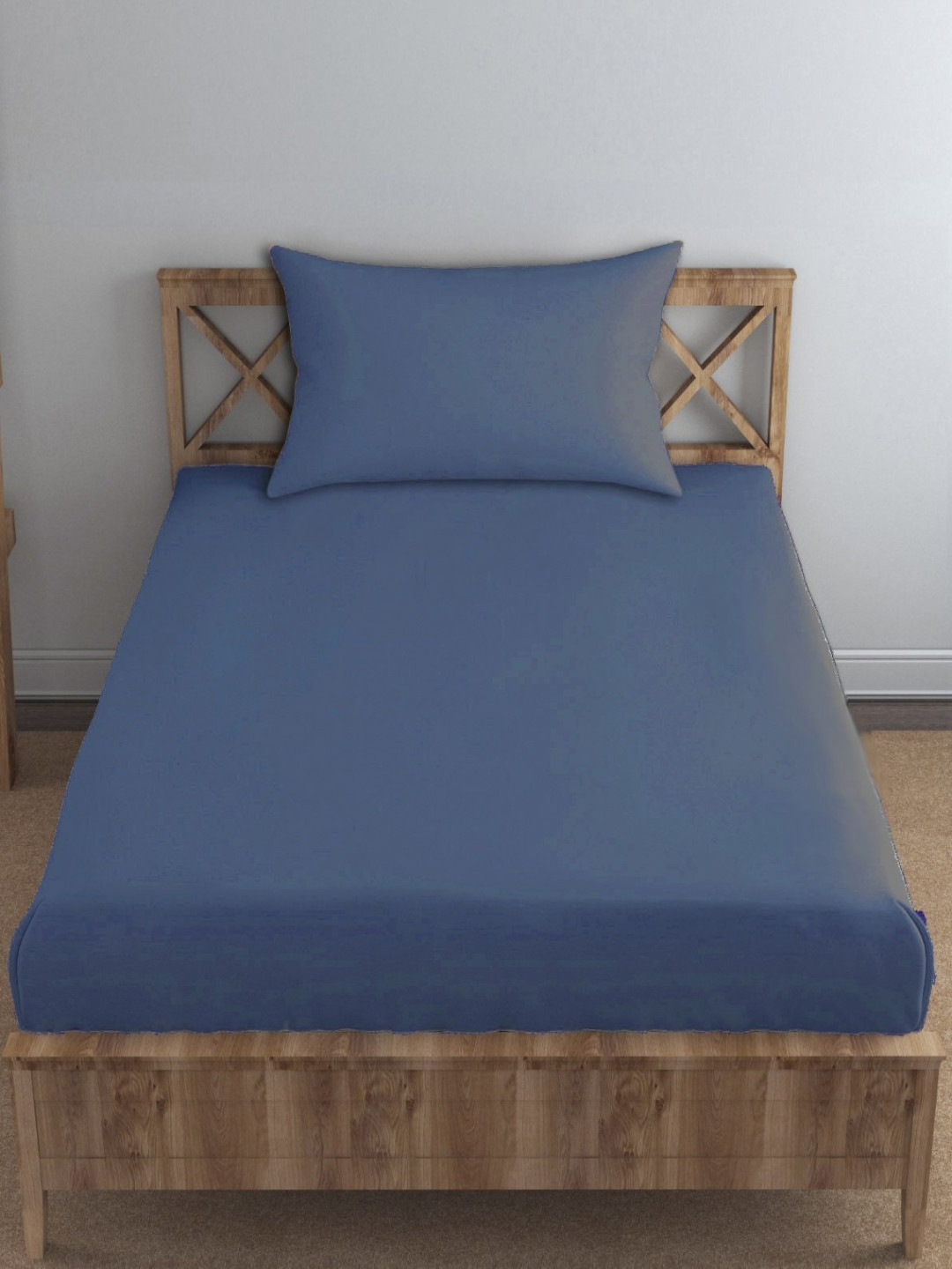 Trance Home Linen Blue Cotton 300 TC Single Fine Bedsheet with a Pillow Cover-54 x 90 inches