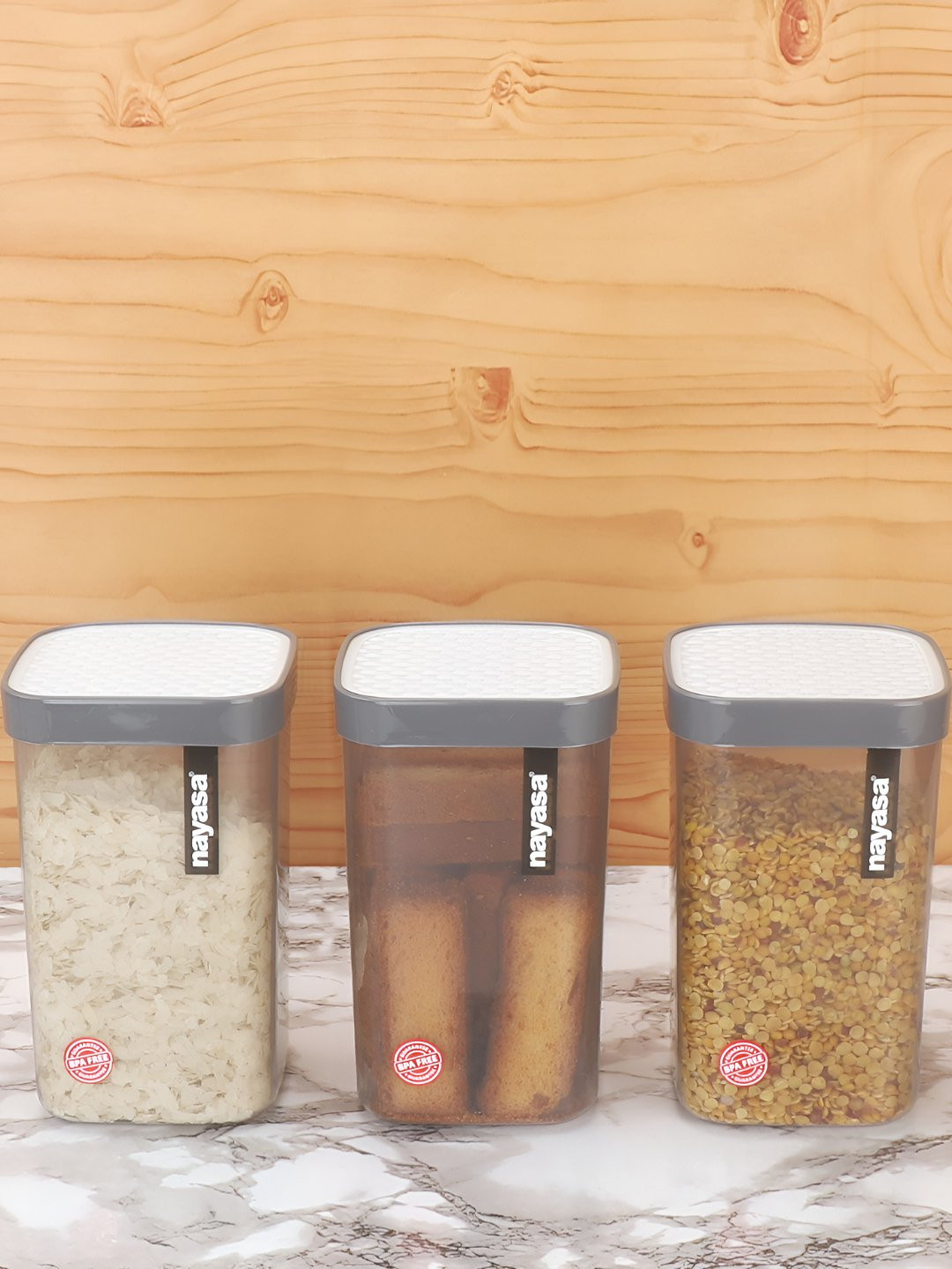 Nayasa Fusion Grey Plastic Air Tight 3 Piece Clip-On Jar-2.1L