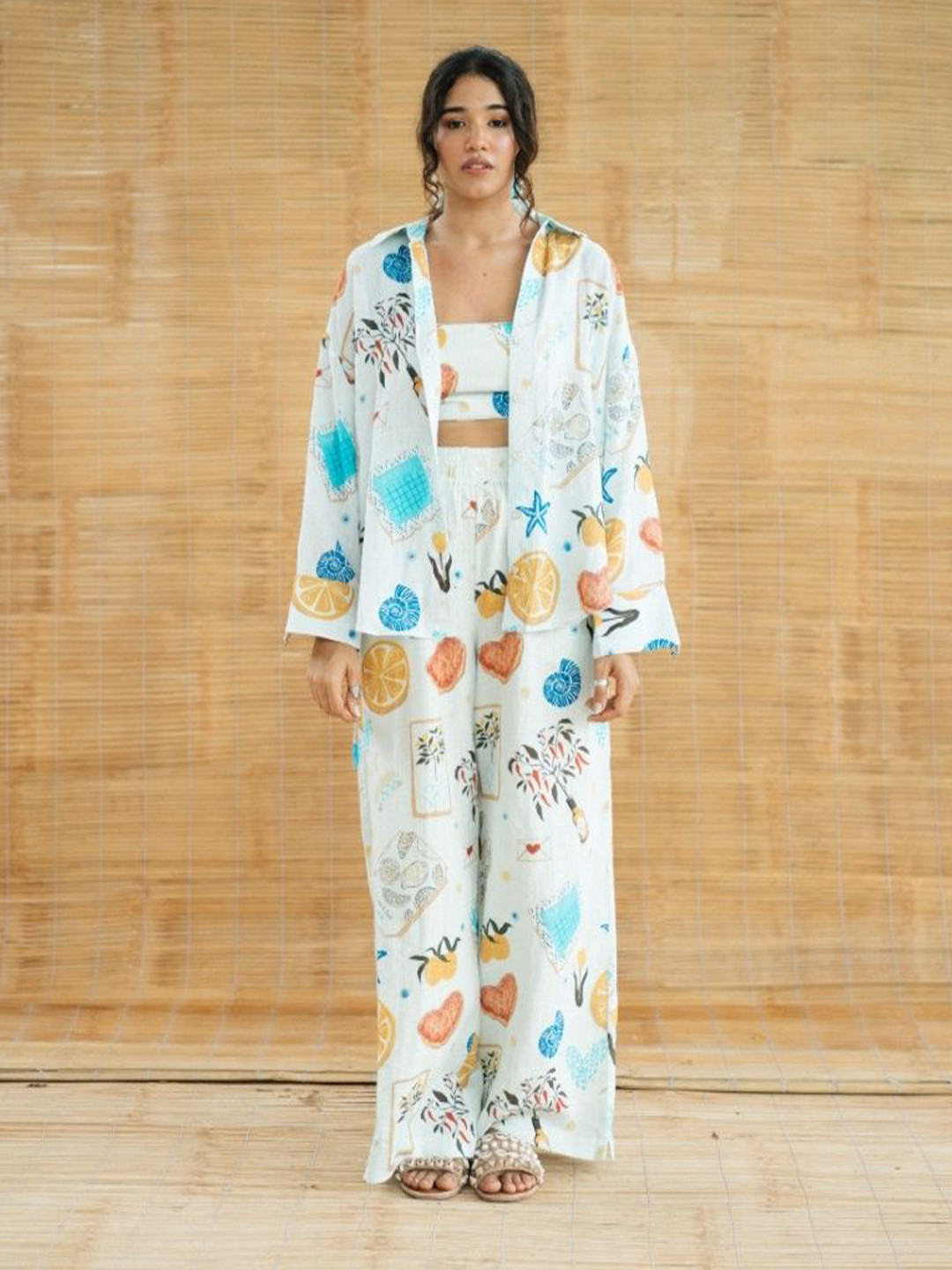 LABEL SUGAR Women Comfort Oversized Fit Conversational Printed Linen Casual Shirt