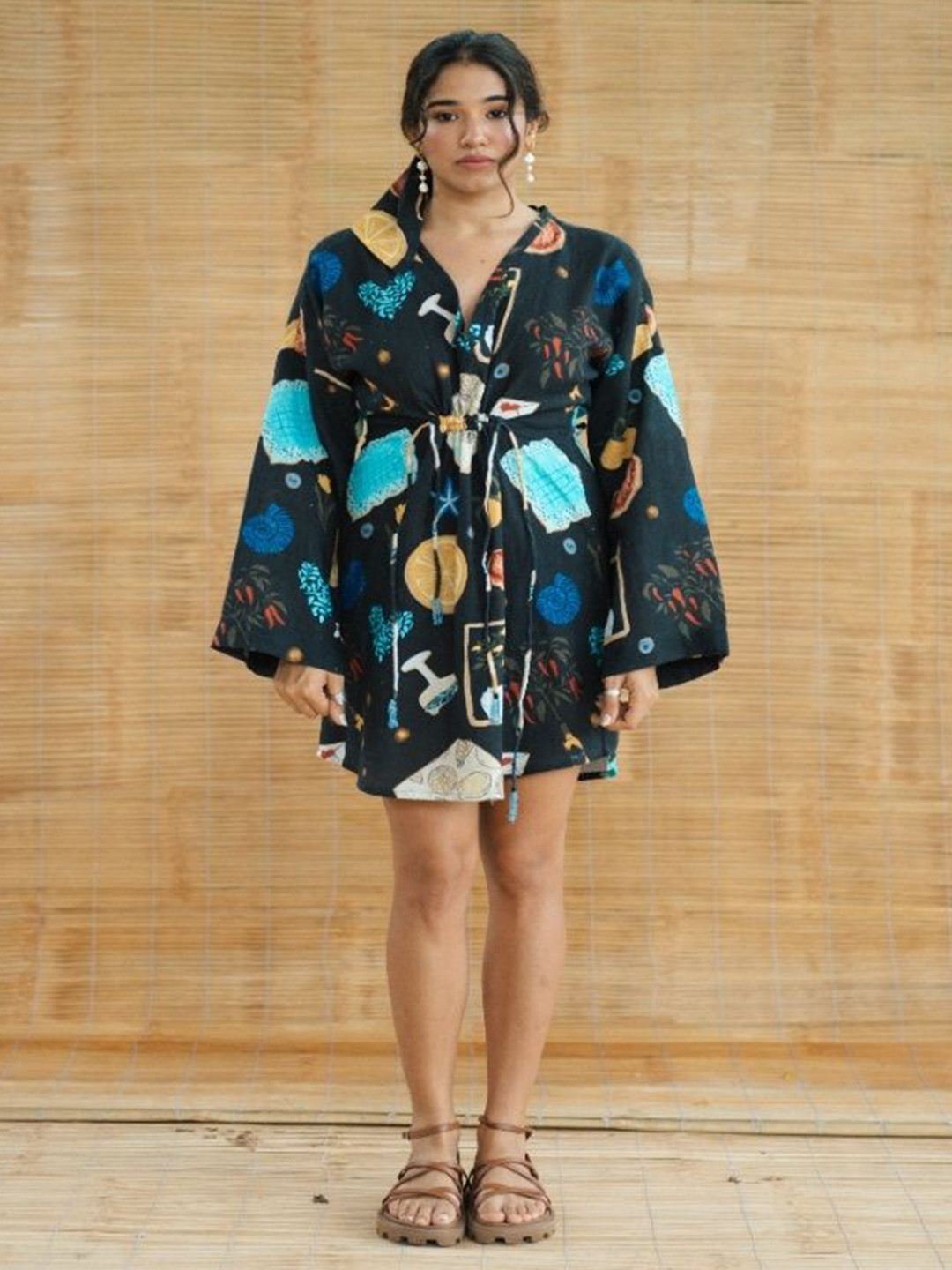 LABEL SUGAR Women Graphic Printed Flared Sleeve Wrap Dress