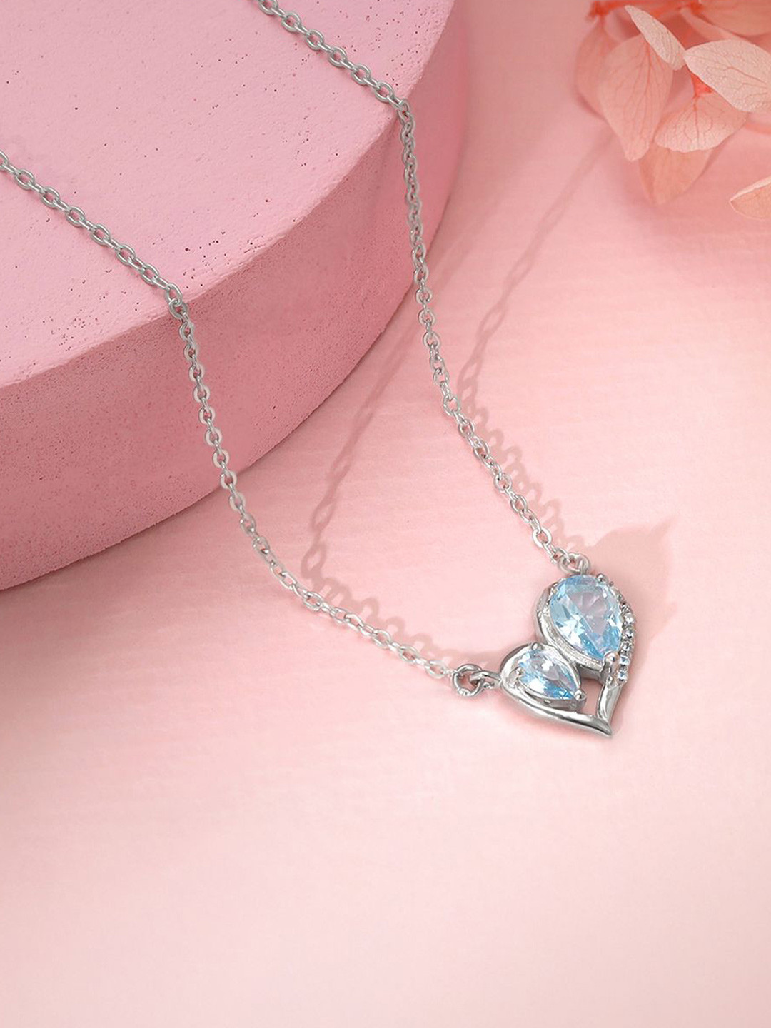 GIVA 925 Sterling Silver Rhodium-Plated Stone Studded First Love Chain