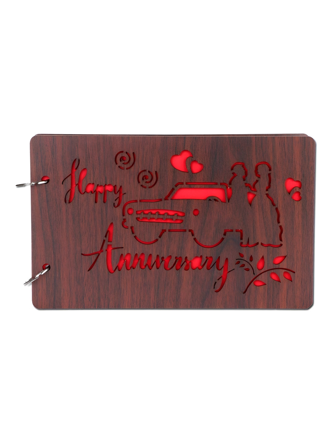 SEHAZ ARTWORKS Brown & Red Marriage-Anniversary Printed Wooden Photo Album