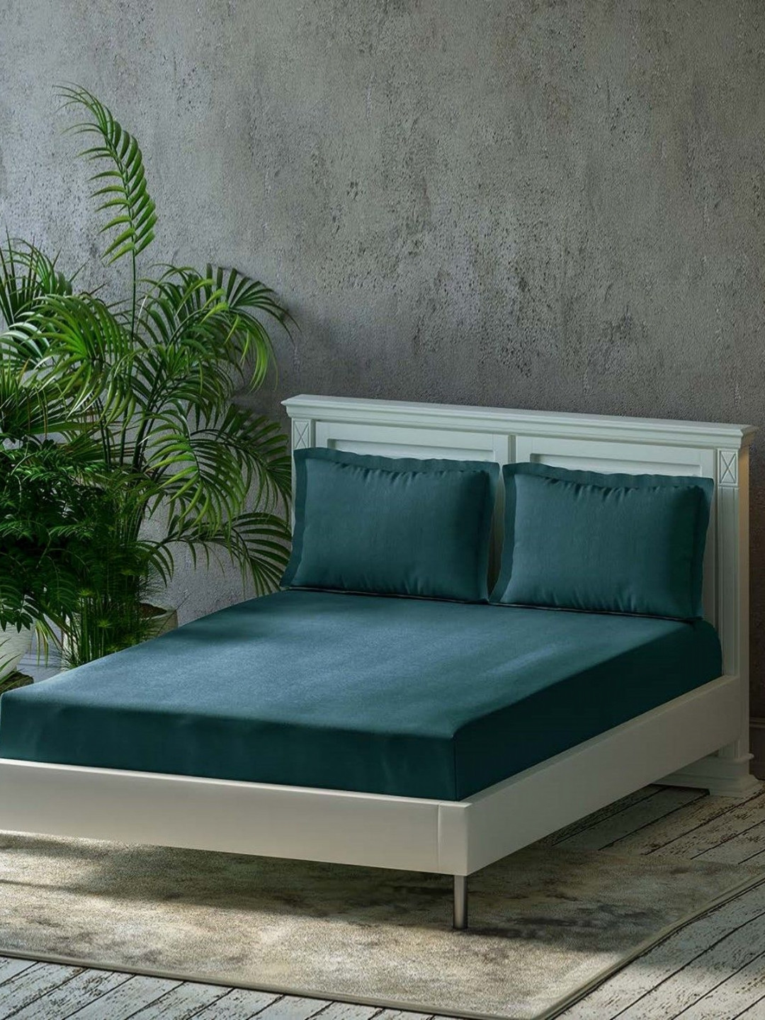 Trance Home Linen Egyptian Teal Solid Cotton Breathable 300 TC Queen Fine Bedsheet with 2 Pillow Covers-198 x 152 cm