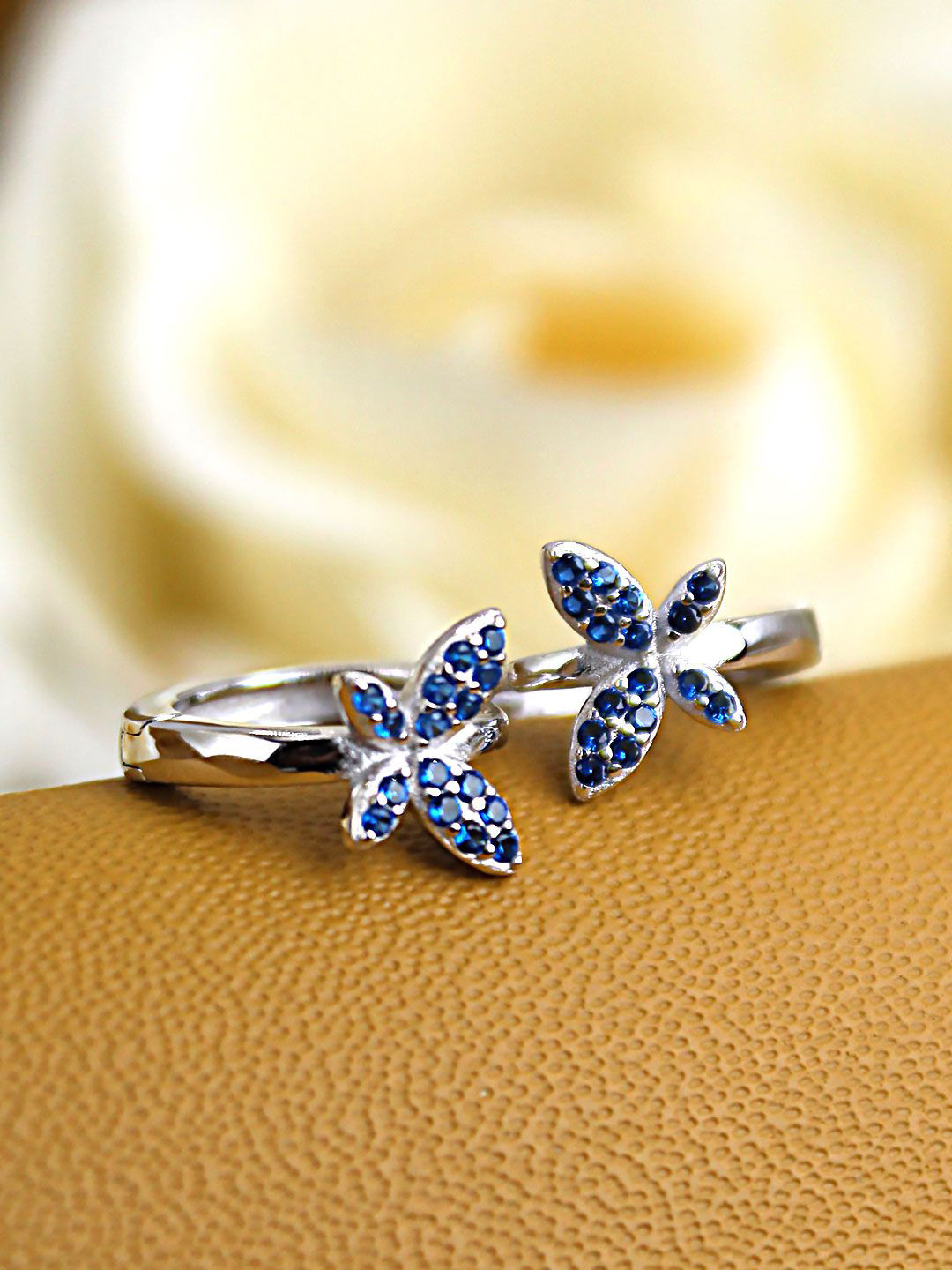 DEVASHREE 925 Sterling Silver Rhodium-Plated Cubic Zirconia Studded Classic Hoop Earrings