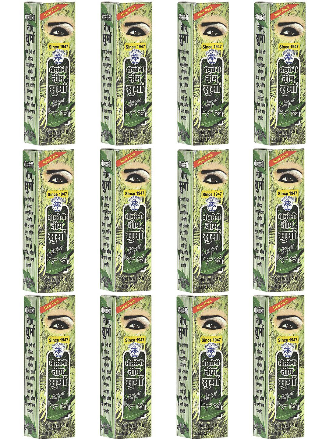 Bhimseni Karyalay Set Of 12 Neem Surma With Triphala Bhasm- 1.5 g Each