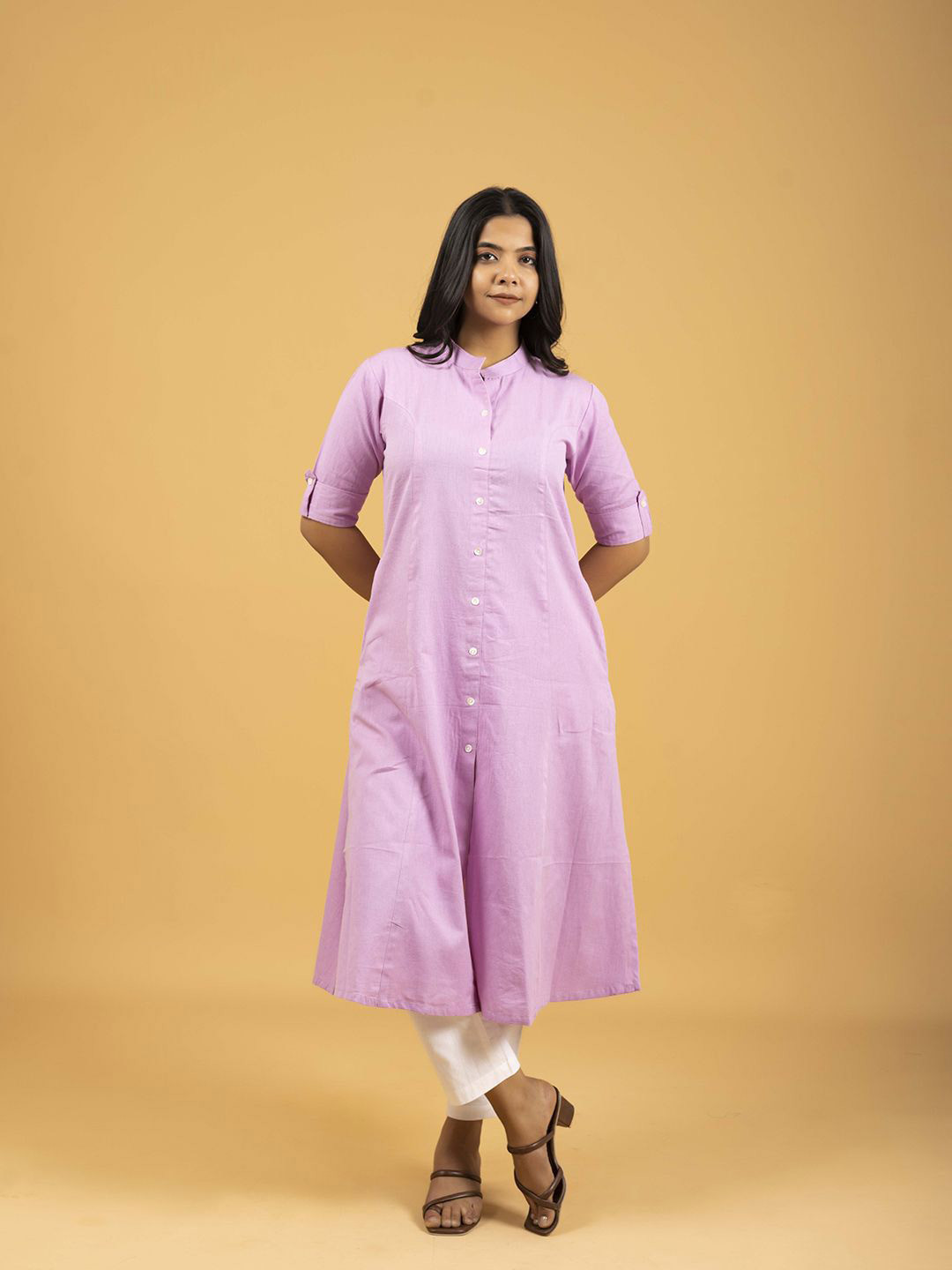 SPARSA High Slit Mandarin Collar Pure Cotton A-line Kurta
