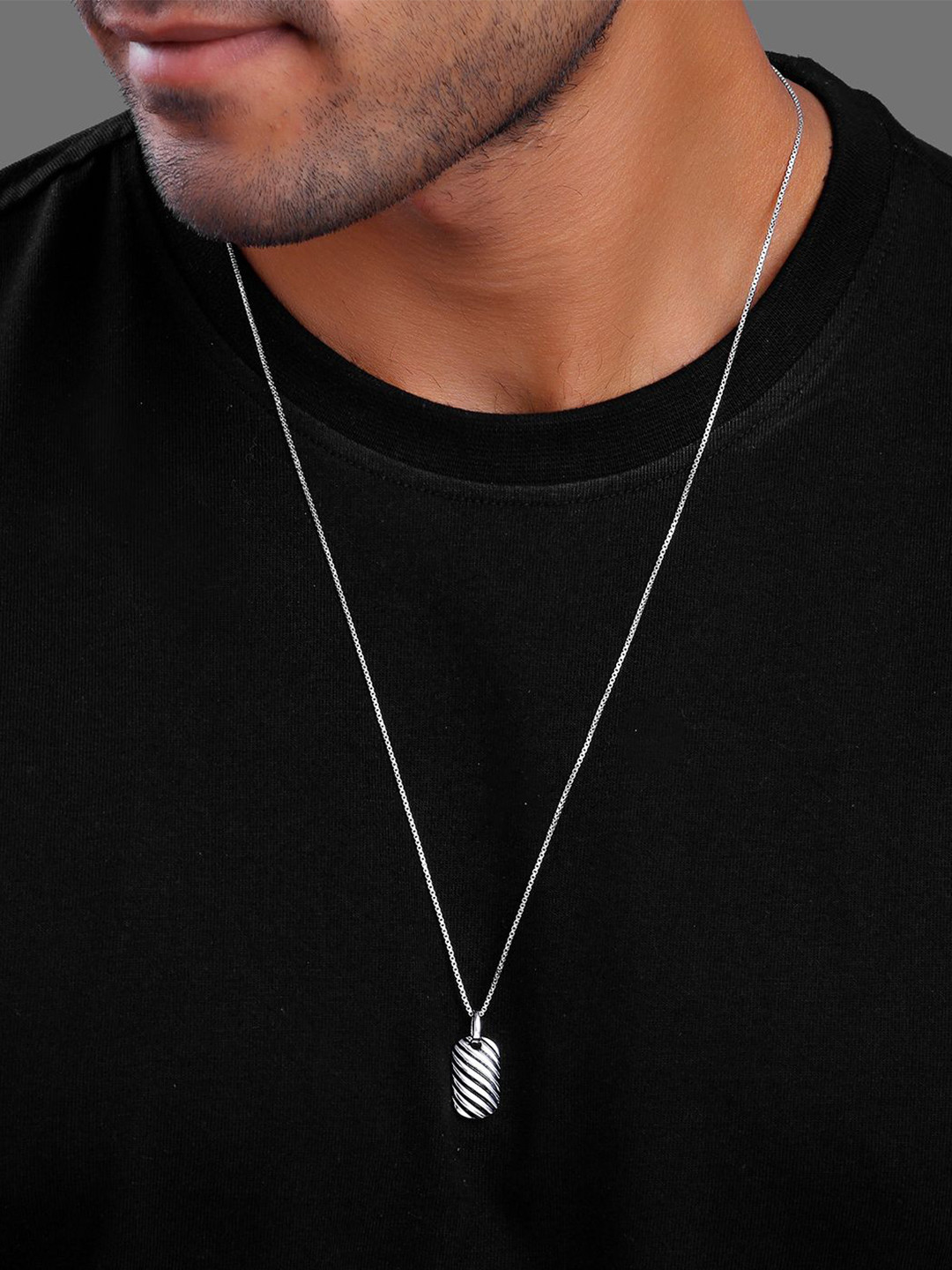 GIVA Men 925 Sterling Silver Rhodium-Plated Oxidised Stylish Pendant With Chain
