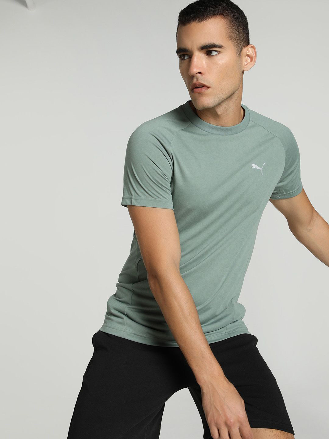 Puma Men Evostripe Solid Slim Fit Short Sleeve T-Shirt