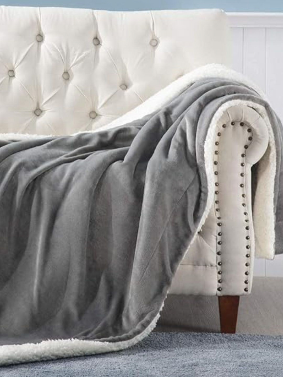 VAS COLLECTIONS Sherpa Grey & White Fur Heavy Winter 500 GSM Single Bed Blanket