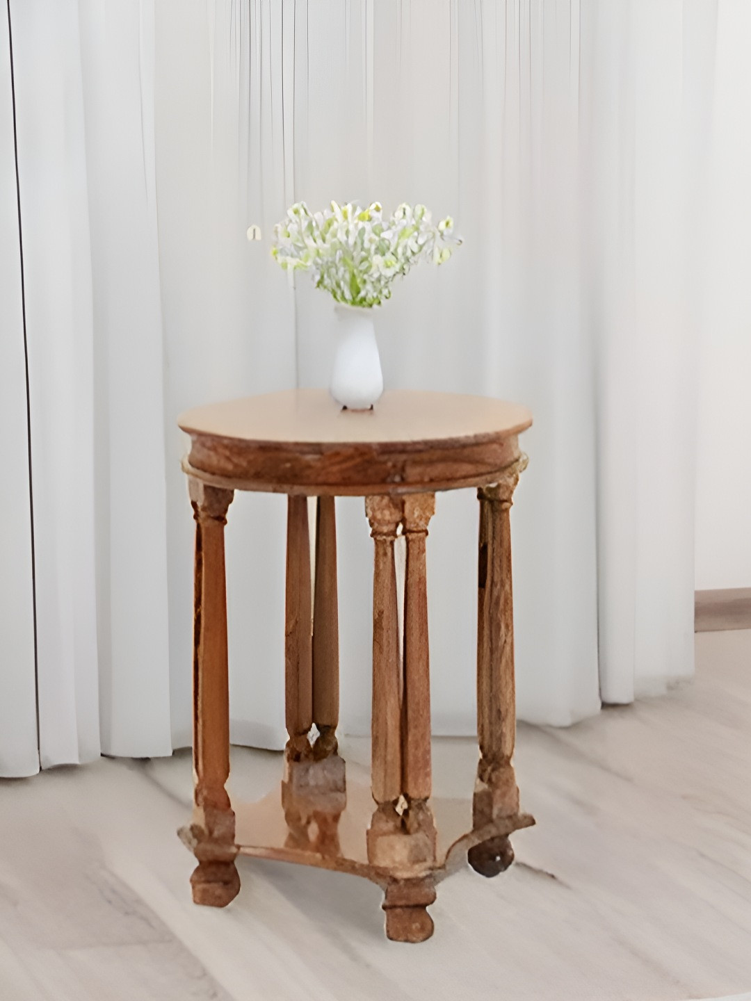 Royaloak Brown Wooden Round Riva Bedside Table