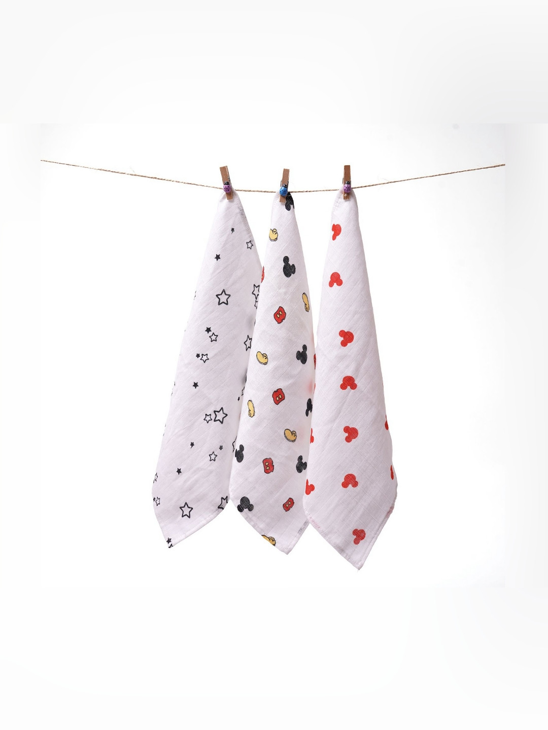 TIDY SLEEP Kids White & Pink 3 Pieces Printed Cotton Muslin 150 GSM Face Towels